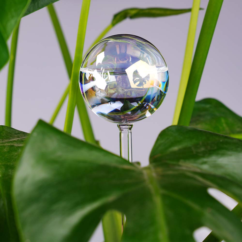 Tomorotec [2 PCS] Light Iridescent Rainbow Gradient Color Clear Glass Self-Watering System Spikes, Automatic Plant Waterer Bulbs