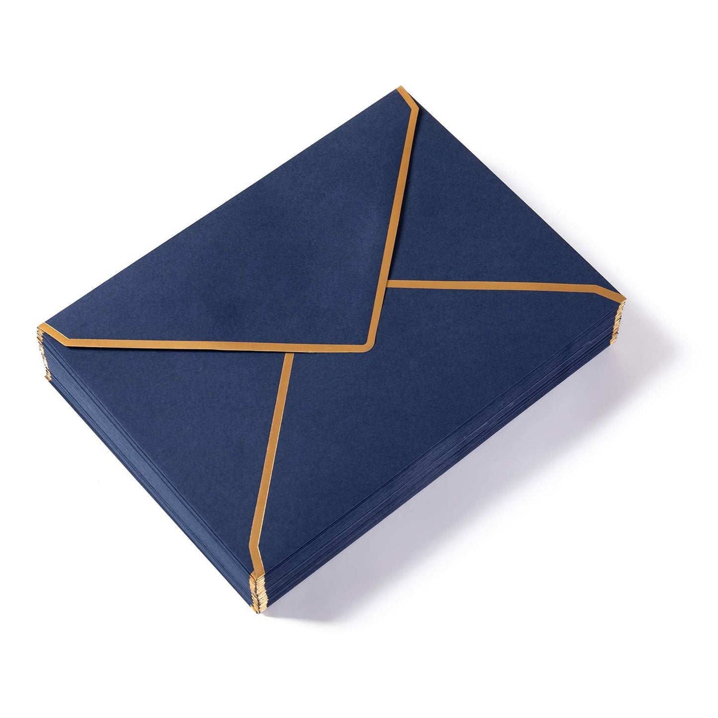 100 Pack Navy Blue A7 Envelopes 5 x 7 Card Envelopes V Flap with Gold Border for Office, Wedding Gift Cards, Invitations, Graduation, Baby Shower, Parties (5.32 x 7.28 Inches, Navy Blue)