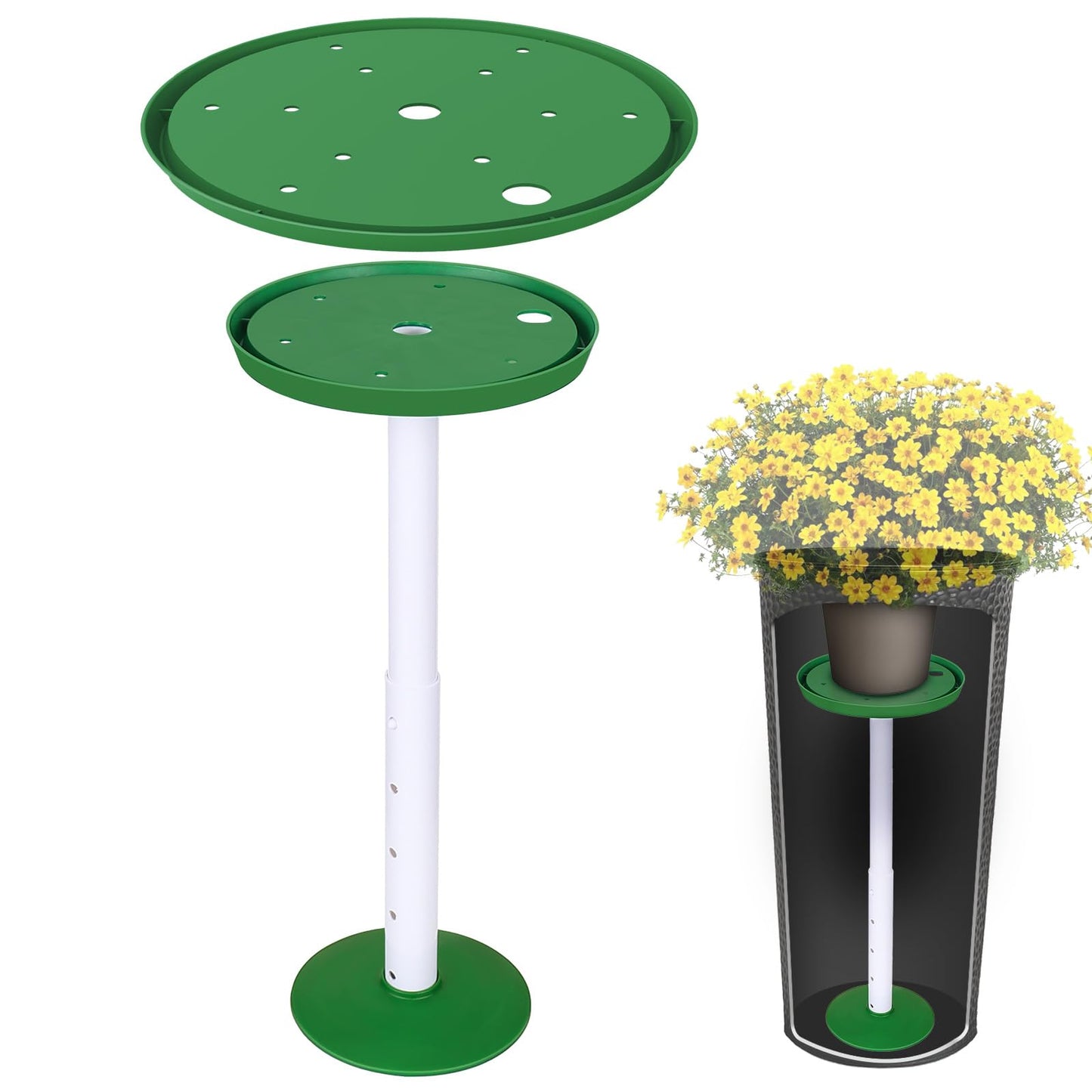 2 Pack Plant Riser Inserts for Large Pots, 8 in/10 in Interchangeable Sturdy Planter Inserts & 21 - 33 in Adjustable Height Lifters Planter Filler for Indoor & Outdoor Various Shapes Pots（Green）
