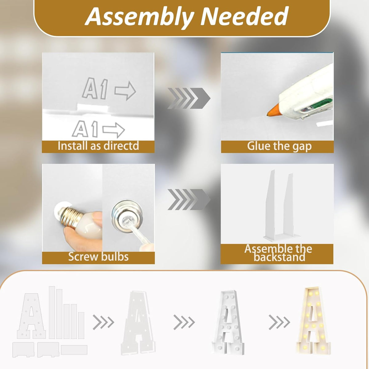 Ledido 4FT Marquee Light Up Letters Large Light Up Letters for Party Decoration, Marquee Letter for Birthday Graduation Baby Shower Wedding, Pre-cut Foam Board Assembly Required Letter G