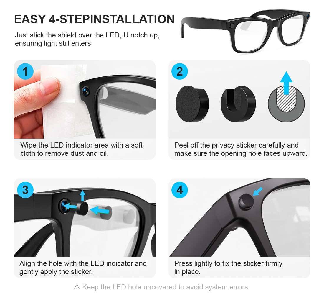 20PCS LED Light Protect Stickers Compatible with Ray-Ban Meta Wayfarer/Skyler/Headliner (Gen 2) & Oakley Meta HSTN Smart Glasses Accessories, Low-Tack Restickable Decorative Camera Light Covers