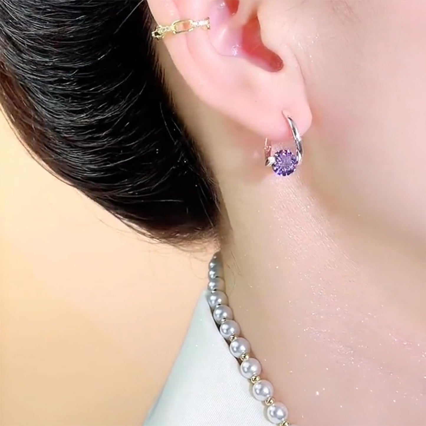 Halolux Lymphvity Germanium Earrings Atheniz Lymphatic Earrings Lymphatic Germanium Earrings Lymphatic Drainage Earrings Sparkle CZ Hoop Earrings for Women (2pair purple)