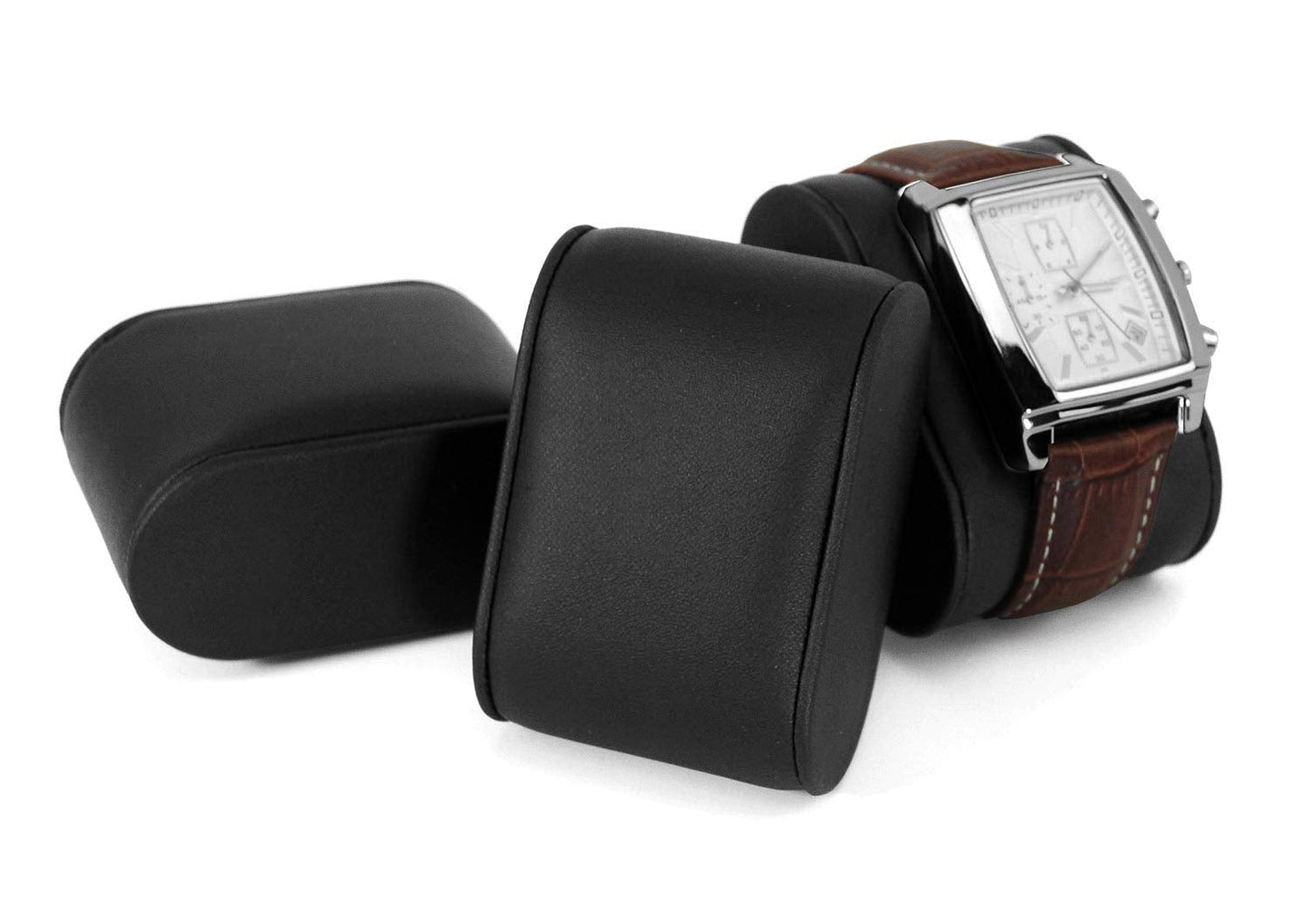 Lifomenz Co Men's 6 Slot Watch Box, 8 Pair Cufflinks & Sunglasses Display Case, Brown PU Leather & Glass Top