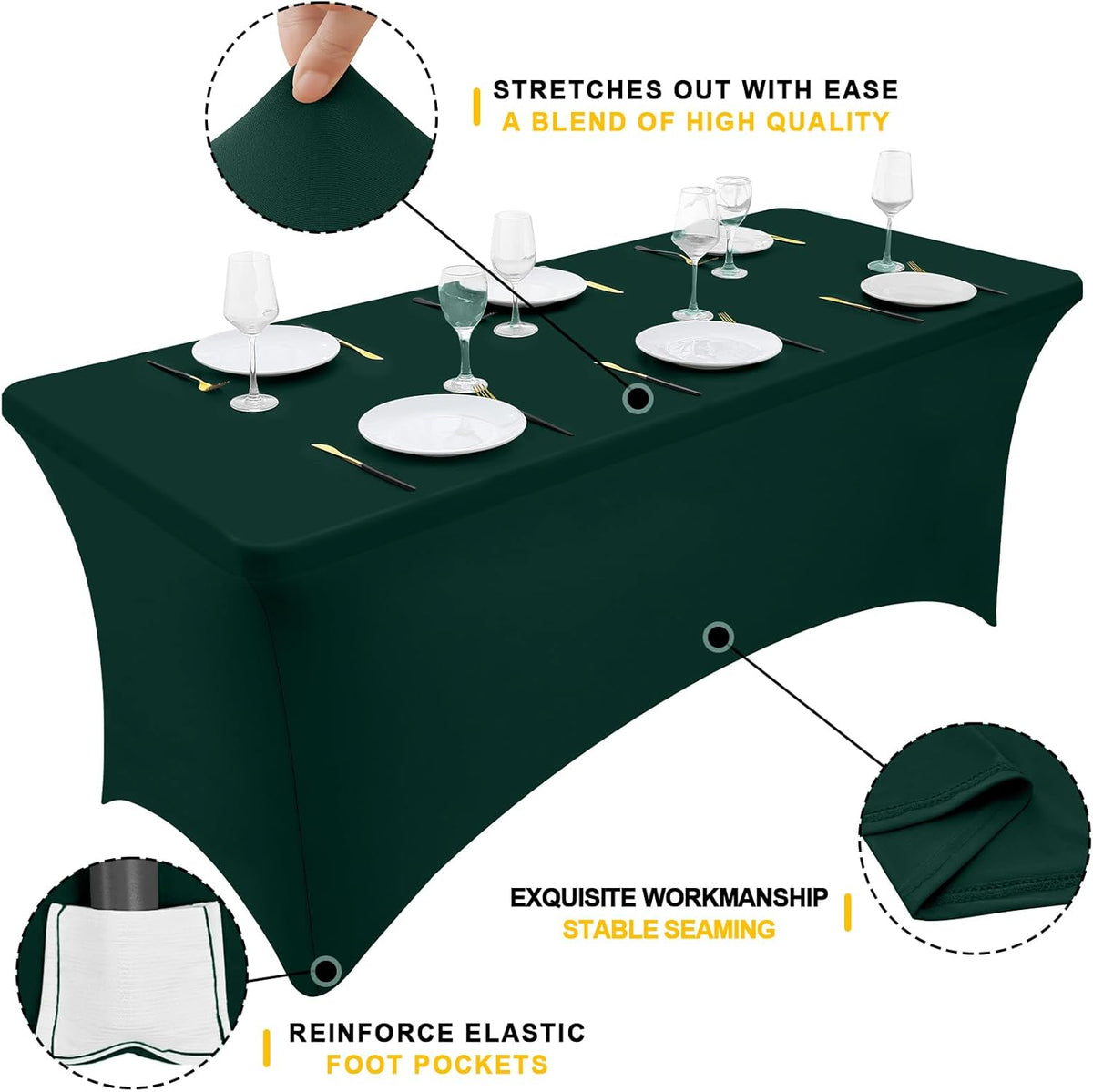Smiry 2 Pack Spandex Table Cloth 4FT, Elastic Fitted Stretch Tablecloths, Washable and Wrinkle Free Rectangular Patio Table Cover for Outdoor, Wedding, Banquet (Hunter Green, 48Lx30Wx30H Inch)