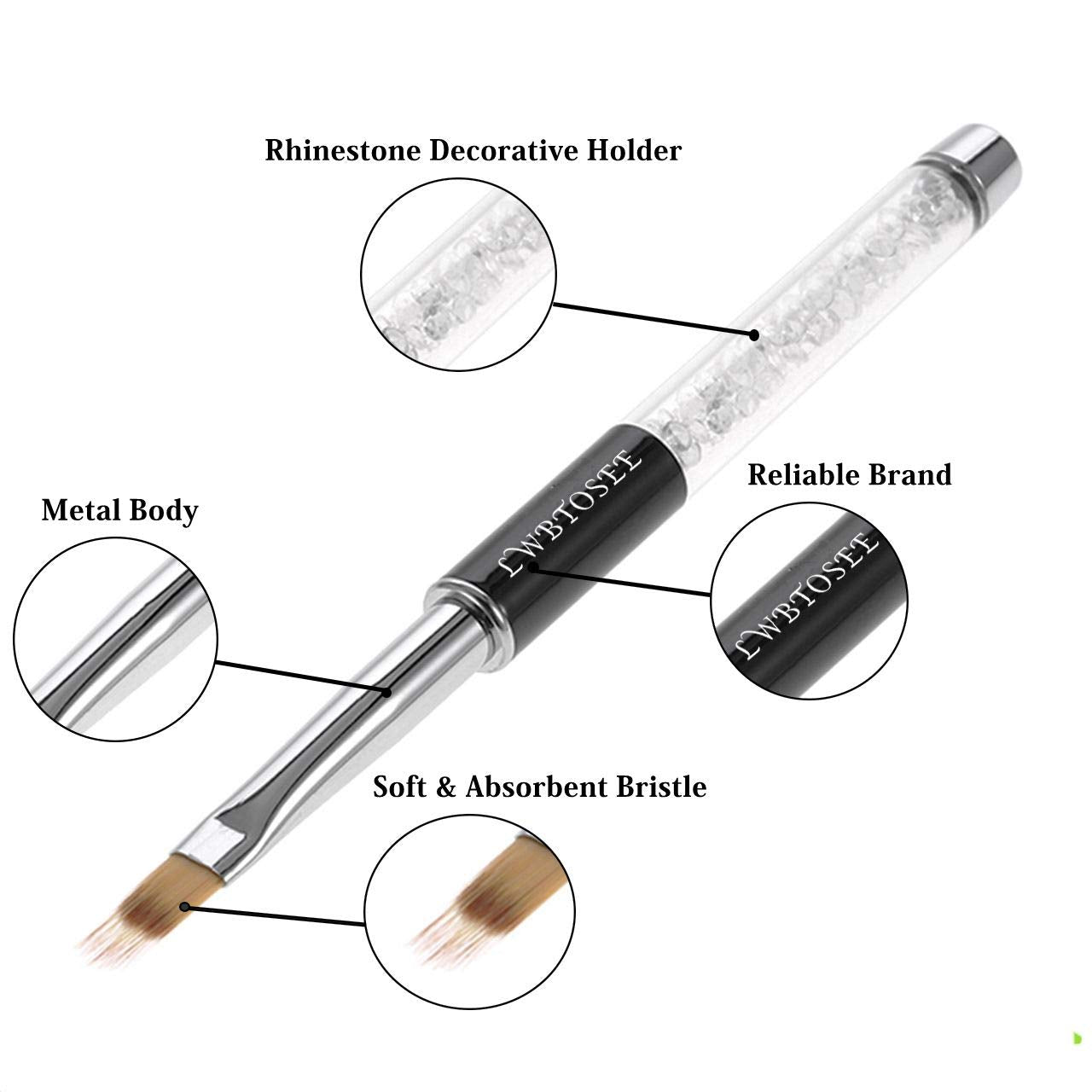 LWBTOSEE 2pcs Ombre Nail Brush for Nail Art Gradient Painting Rhinestone Handle Drawing UV Gel Pen Manicure Nail Art Brush Tool (Black&White)