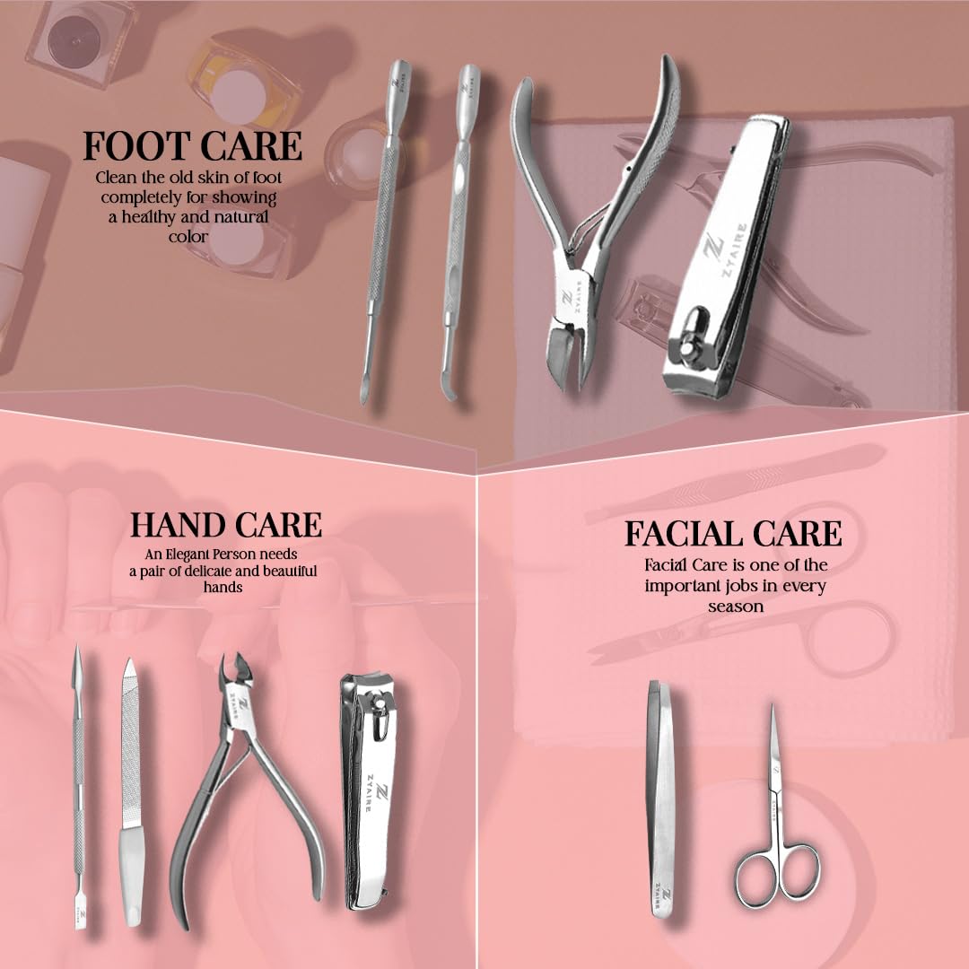 Manicure Pedicure Set - 10-in-1 Stainless Steel Grooming Kit, Personal Care Tools, Nail Nipper, Cuticle Cutter, Scissors, Tweezers, Blackhead Remover, Nail File & Case (Black)