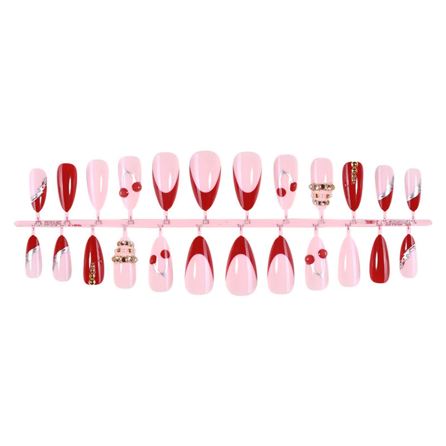Almond Press on Nails Long Fake Nails Red Artificial Nail Cherry Stick on Nail for Women 24pcs
