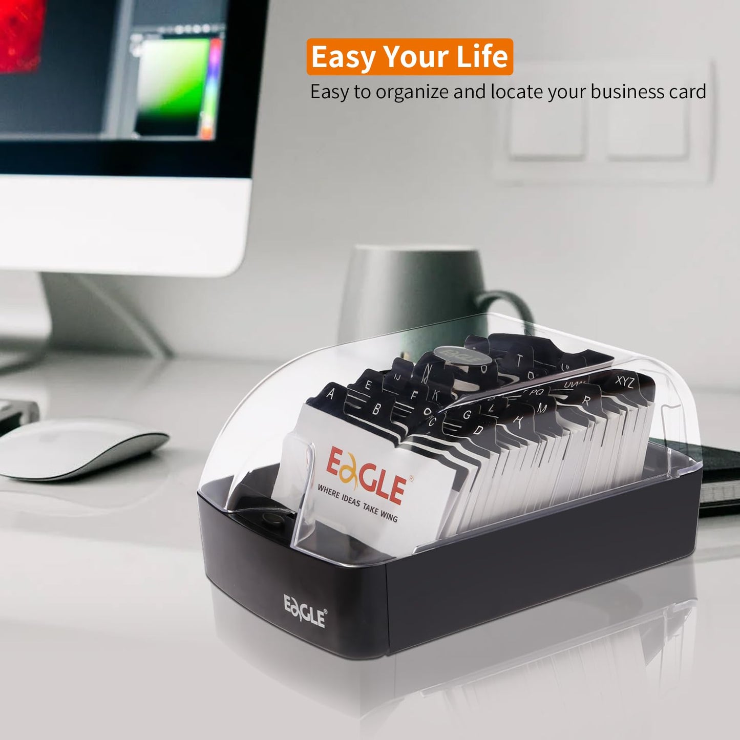 Eagle Business Card Box, Push-Button,Storage up to 350 Cards
