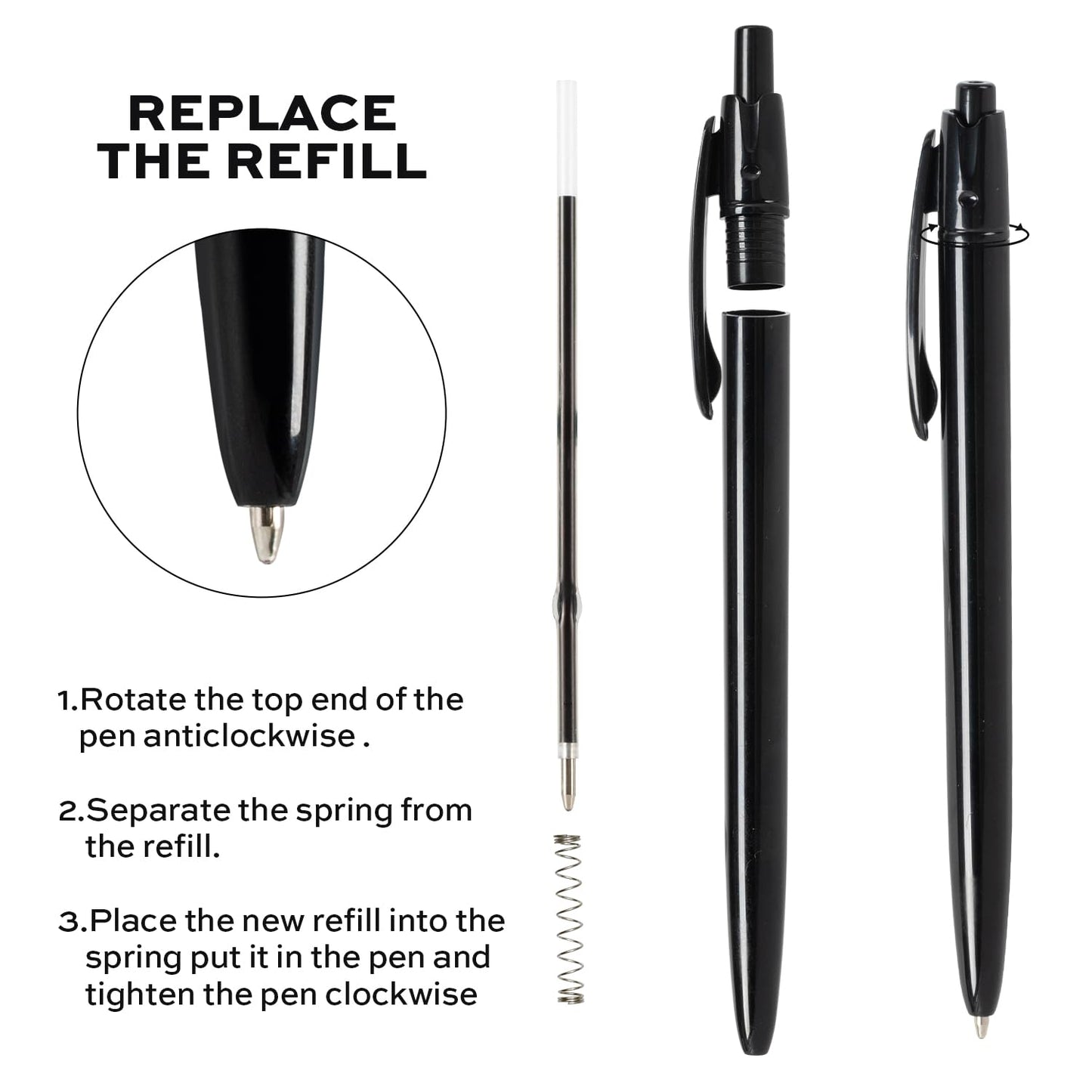 deli Pens Bulk, 50 Pack Retractable Ballpoint Pens, 1.0MM Black Ink,Smooth Writing, No Bleed, Comfortable Grip for Home,Office & School Use