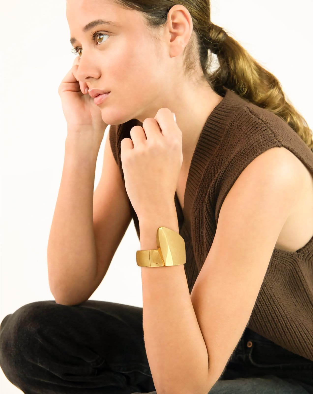 HUAYUNFANG Gold Chunky Bangle Bracelet for Women Irregular Wide Gold Statement Bracelet Spring Hinged Open Bangle Bracelet Trendy Jewrlry