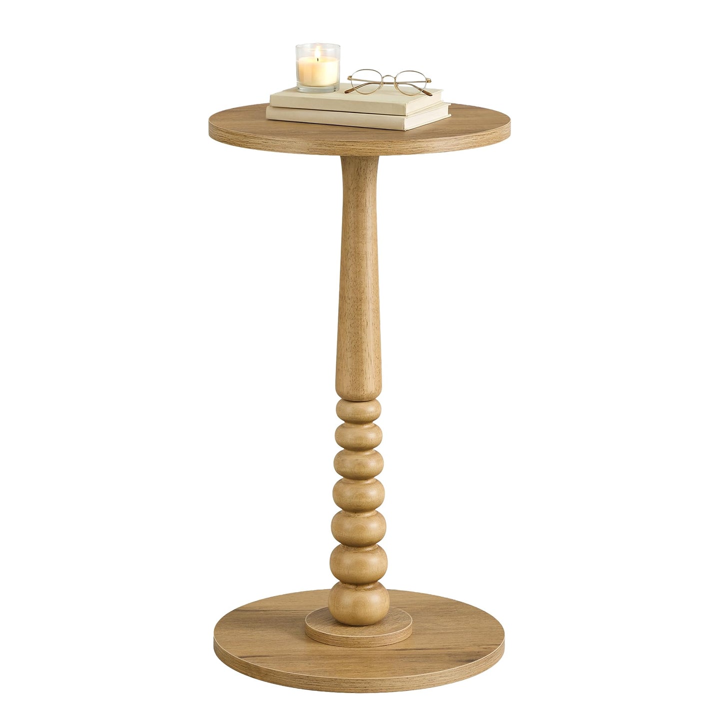 VASAGLE MARIEL Collection - Round Side Table, Small Drink End Table for Small Spaces, Accent Nightstand, Solid Wood Leg, Mid-Century Modern, for Living Room Bedroom, Natural Brown ULET293HC01S