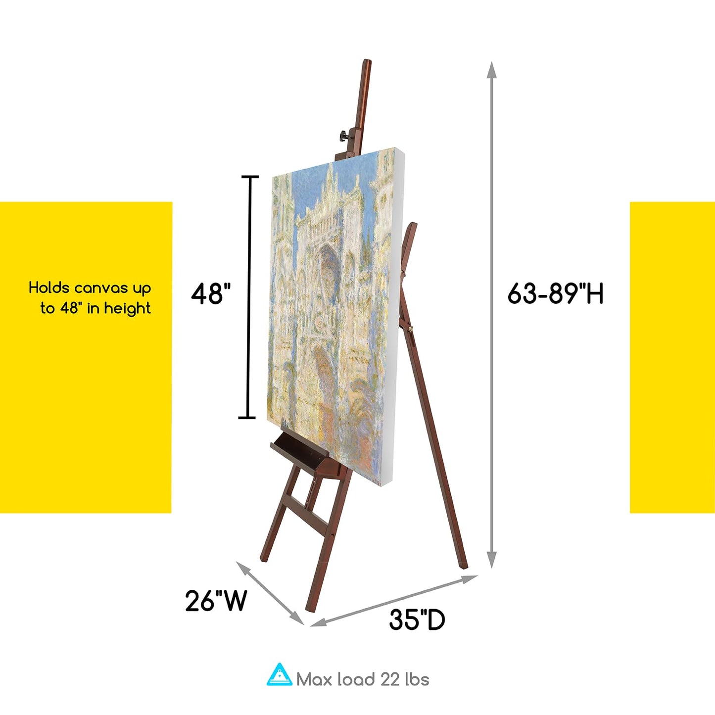 MEEDEN Large Painters Easel Adjustable Solid Beech Wood Artist Easel, Studio Easel for Adults with Brush Holder, Holds Canvas up to 48" - Walnut