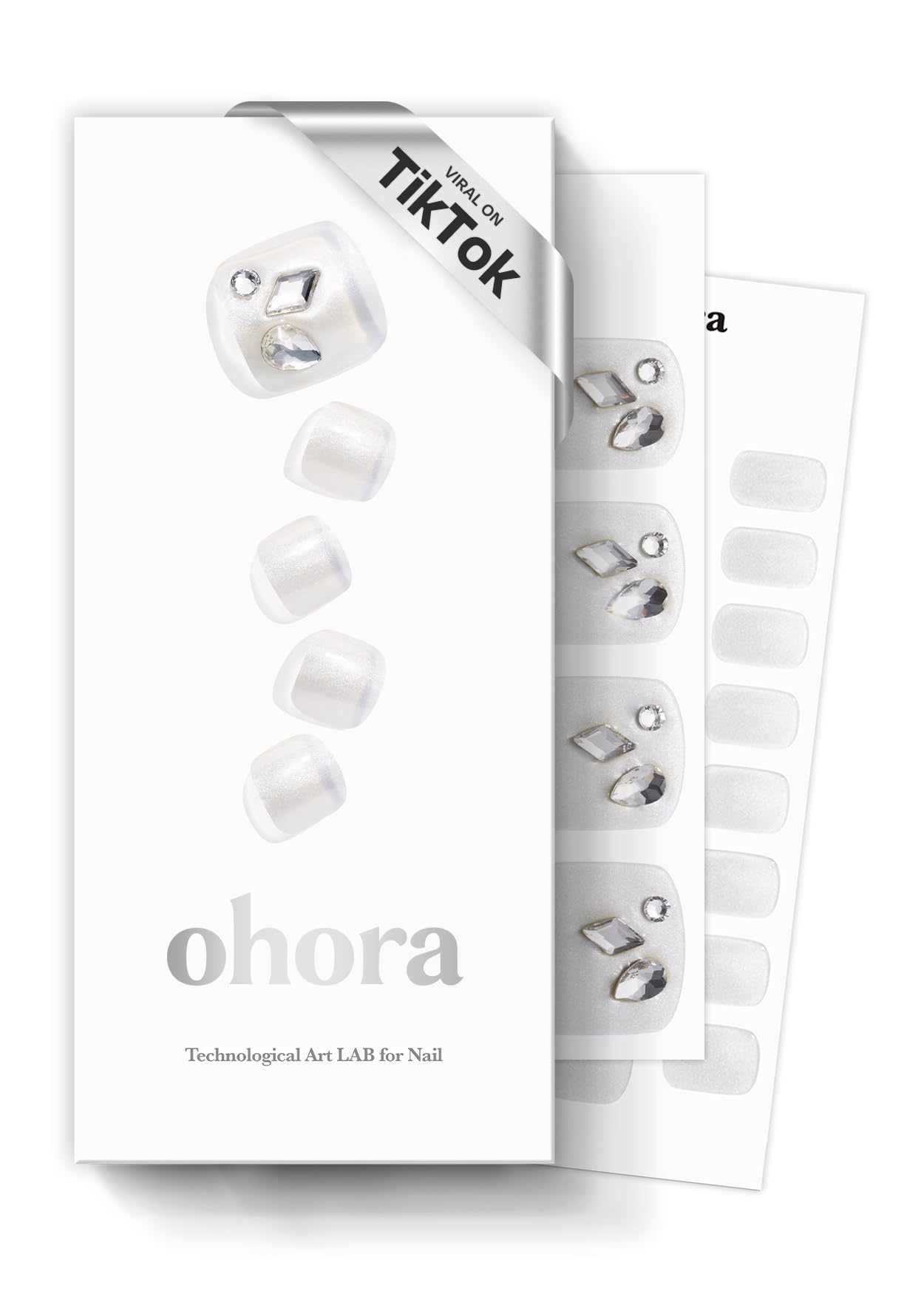ohora Semi Cured Gel Pedi Strips (P Silky) - Works with Any Nail Lamps, Salon-Quality, Long Lasting, Easy to Apply & Remove - Includes 2 Prep Pads, Nail File & Wooden Stick