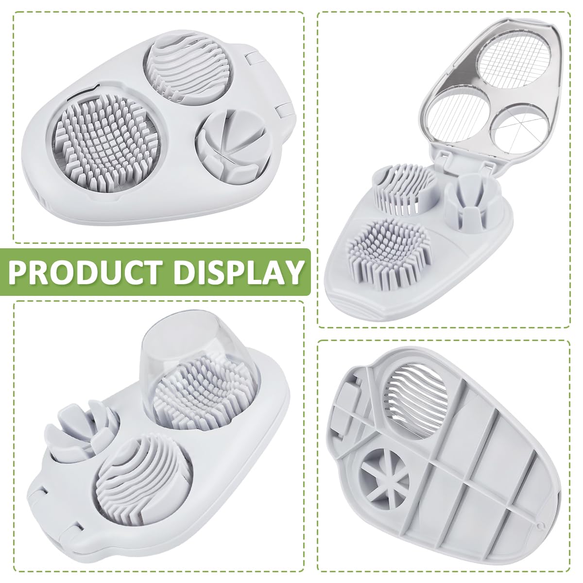 MREEGS 3 in 1 Egg Slicer for Hard Boiled Eggs, Suitable for Strawberry Slicer Grape Cutter, Egg Slicer for Hard Boiled Eggs,Stainless Steel Dicer,For Kitchen Vegetable Cutting Tool - White