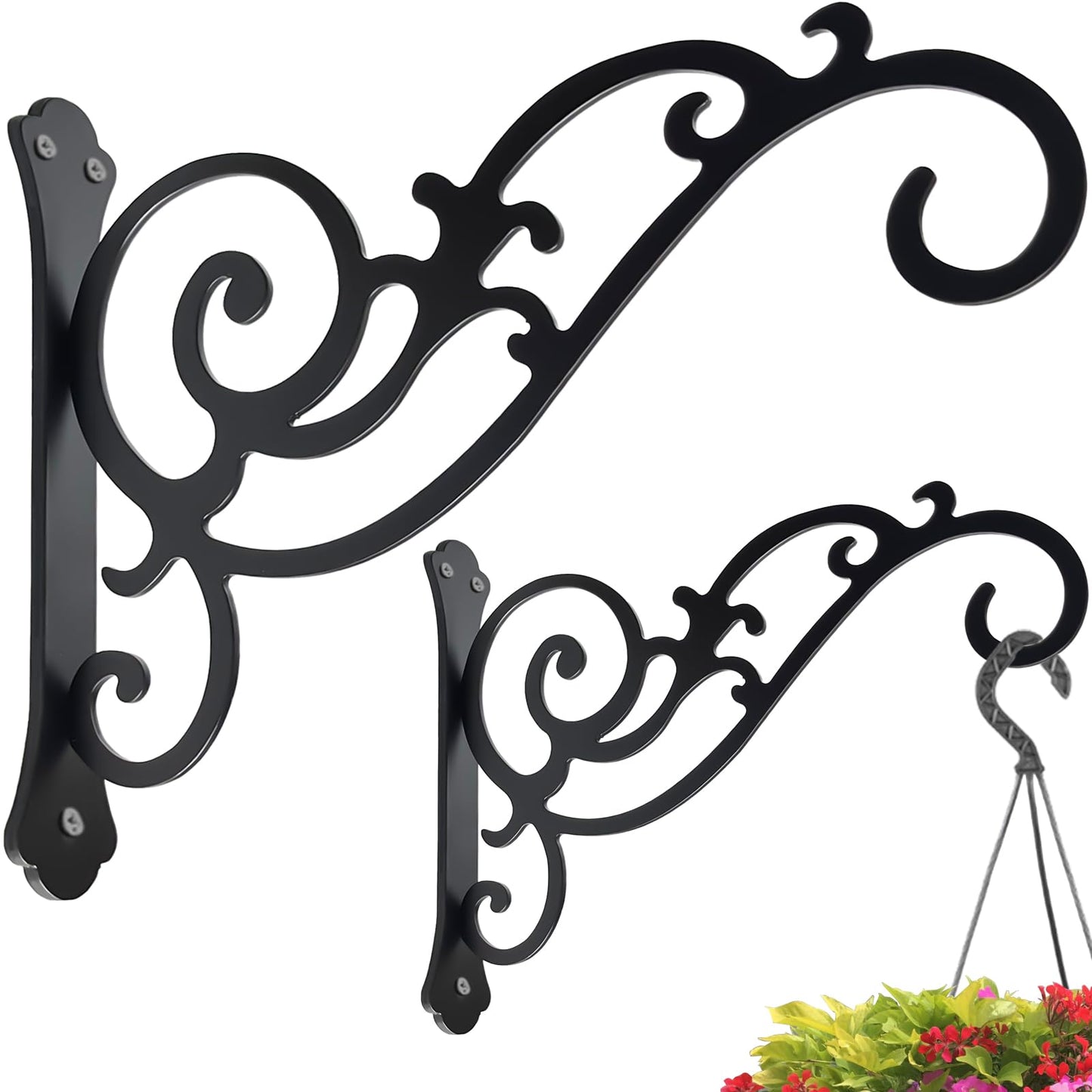 Yaostepqi 2 Pcs Hanging Plant Bracket Wall Hook Hanging Plant Brackets 12-Inch Black Iron Plants Indoor/Outdoor Planter Hangers Hooks for Hanging Lanterns,Bird Feeders,Wind Chimes