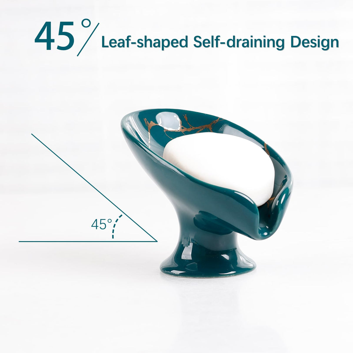 Soap Dish Ceramic Soap Holder Self Draining Leaf Shape Bar Soap Holder
