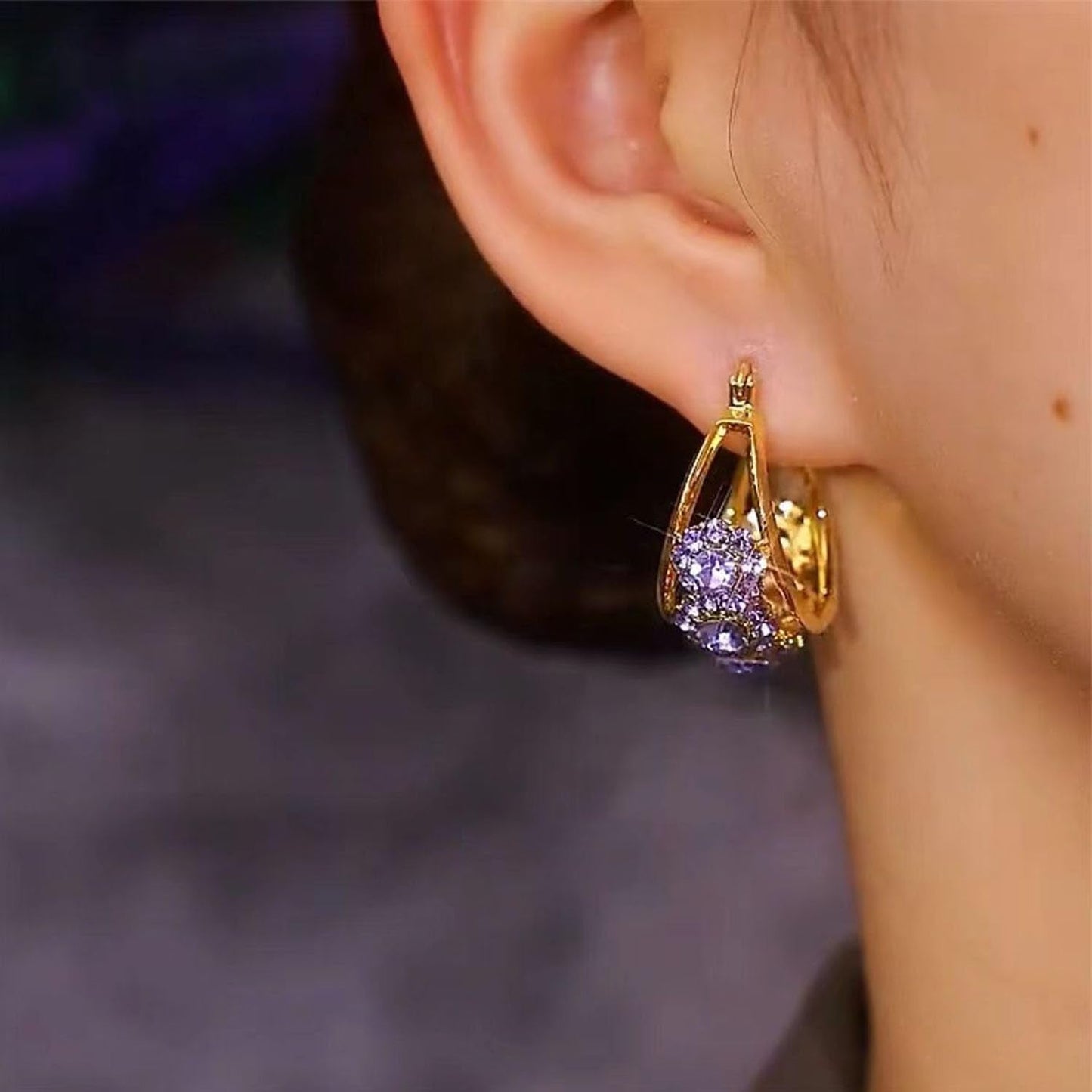 Lymphvity Lymph Earrings for Women - Germanium & Cubic Zirconia, Lymphatic Drainage, Purple