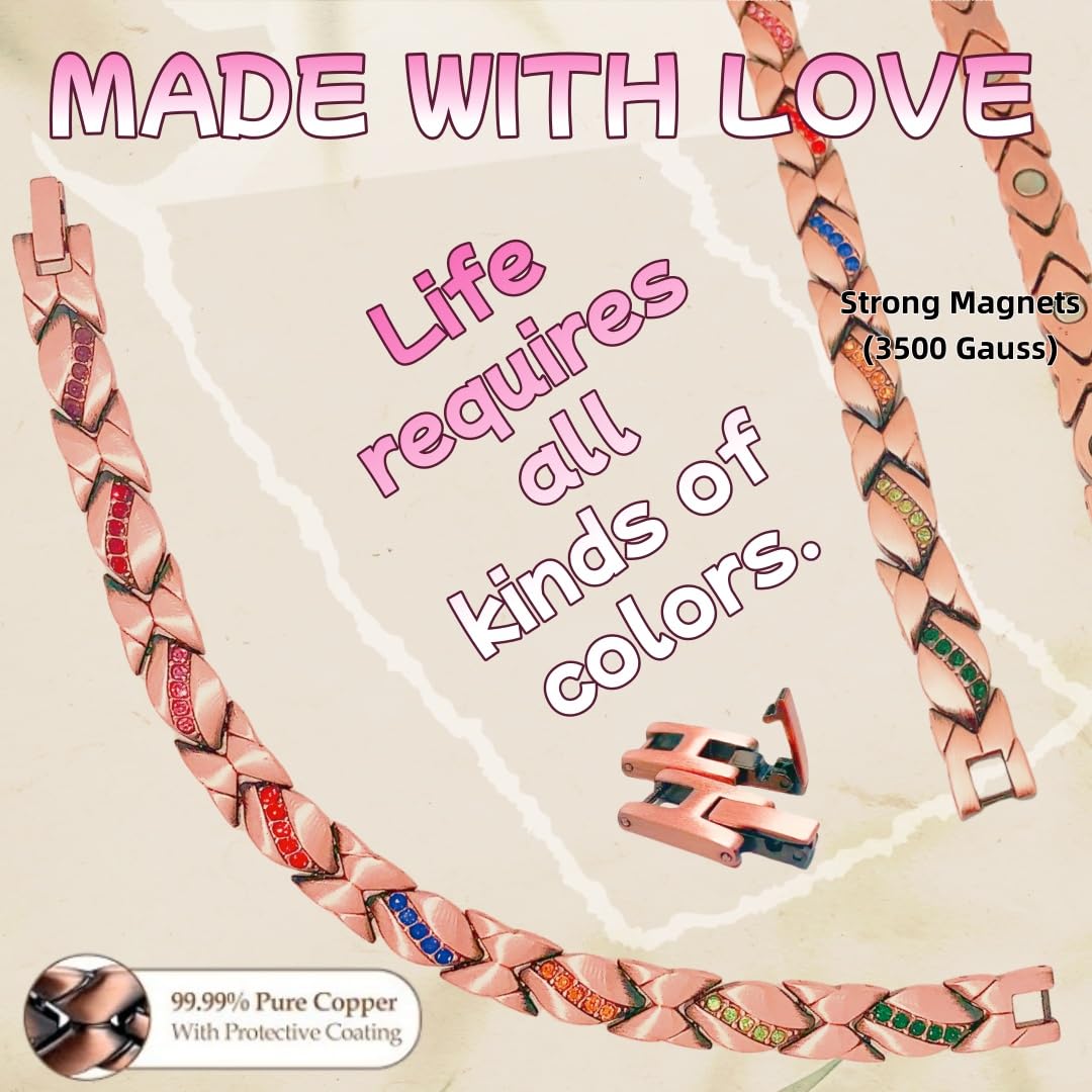 SCVIYRUN - Magnetic Copper Bracelets for Women - 99.99% Pure Copper Effective Magnetic Bracelets and easy 2 links for Mother