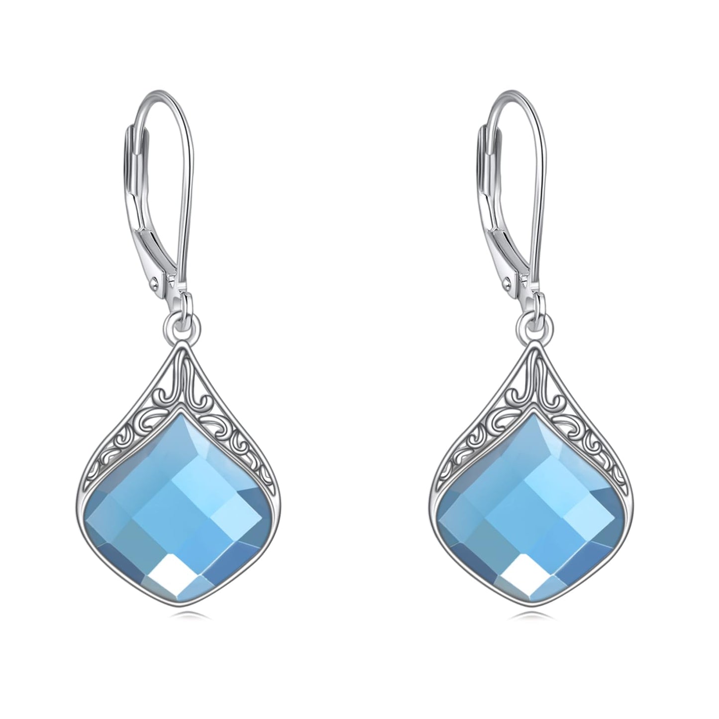 Sapphire Earrings Sterling Silver Blue Stone Teardrop Drop Earrings Irish Celtic Knot Dangle Earrings Jewelry Christmas Gifts for Women