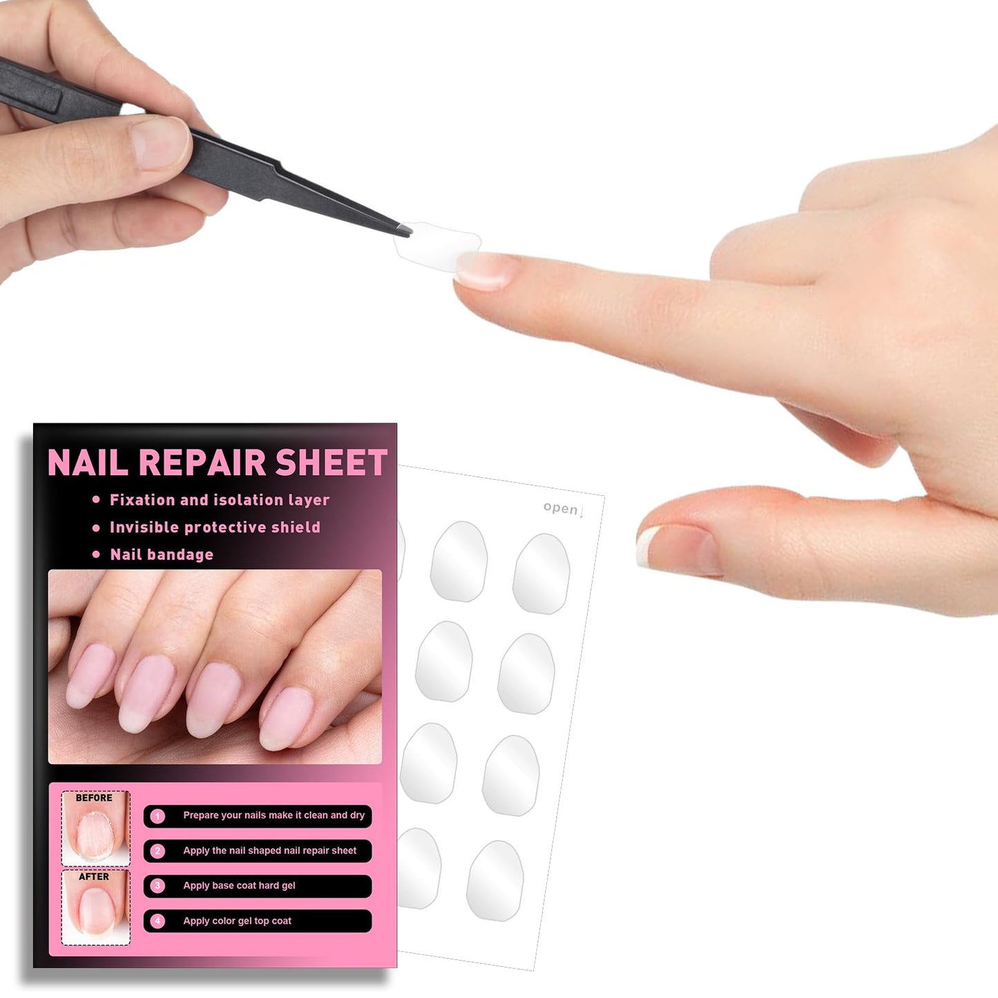 Nail Repair Patches for Damaged Nails - 6 Sizes Clear Nail Shaped Repair Sheets, Fixation & Isolation Layer, Protective Layer for Acrylic, Invisible Instant and Easy to Use 26 Pcs (590 units)