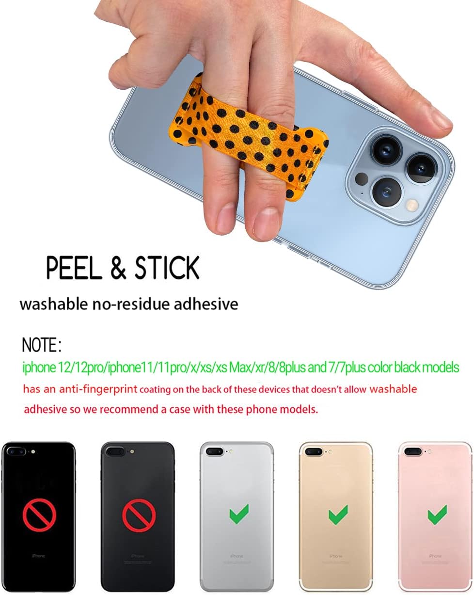 Phone Grip Holder for Hand, Universal Finger Strap Phone Holder, Finger Selfie Grip Compatible with Most Smartphones (Black Polka Dots) -2Pack