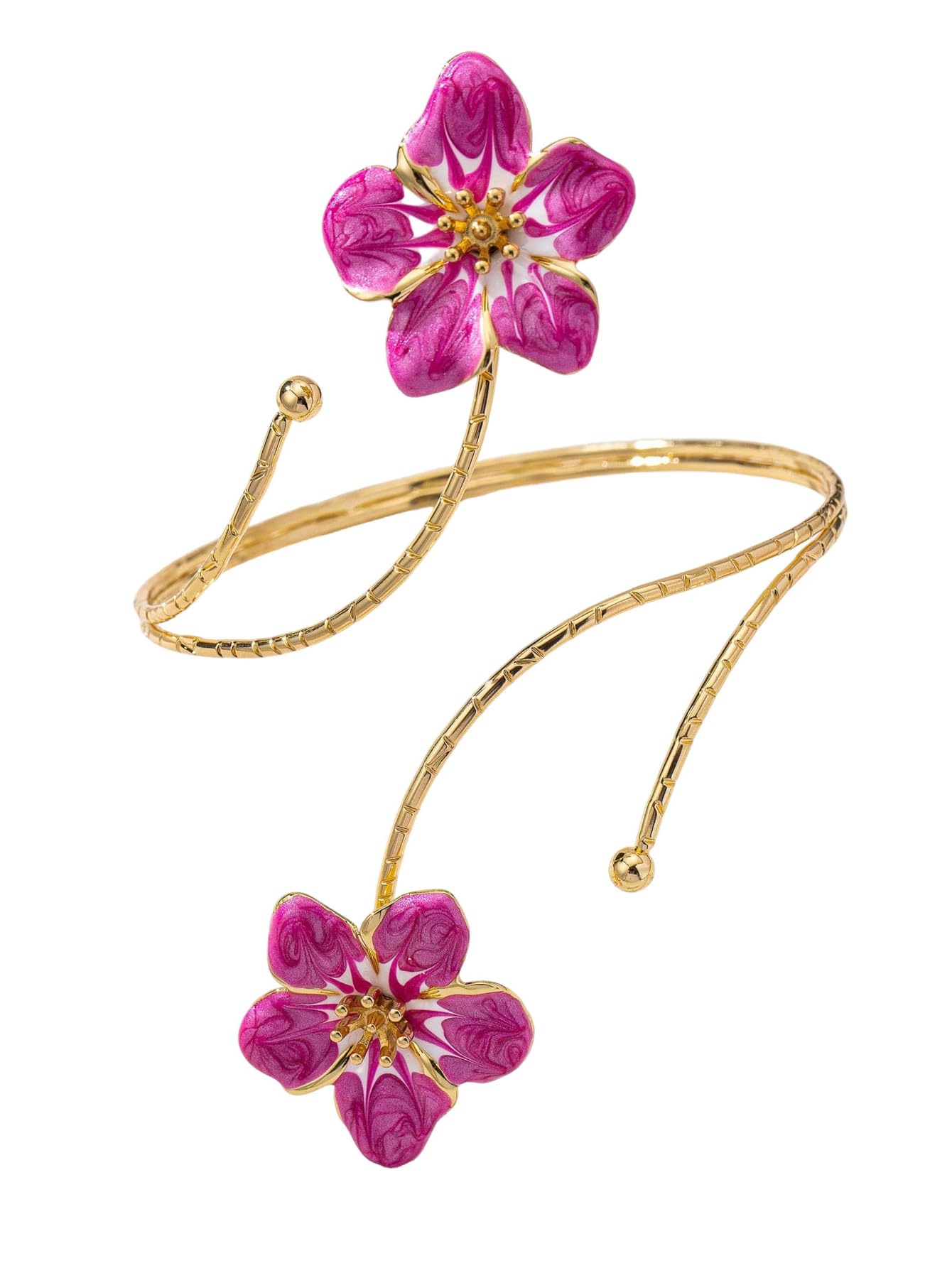 MakeMeChic Beach Gold Arm Cuff Jewelry for Women Bangle Band Armlet Flower Upper Arm Cuff Bracelet Summer Beach Essentials Hot Pink One-Size
