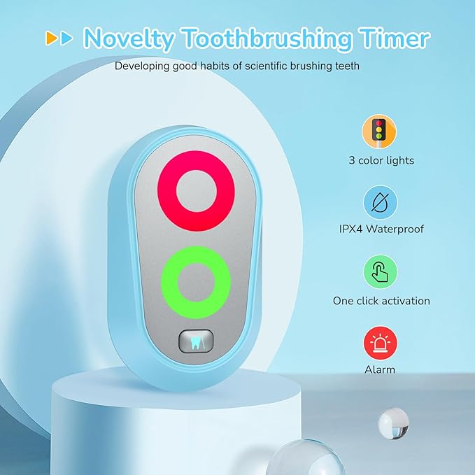 Toothbrush Timer for Kids 2 to 3 Minutes, Funny Novelty Gift for Kids Adults, Magnetic Waterproof Timer with Color Lights in Bathroom for Children Training Coach (Blue)