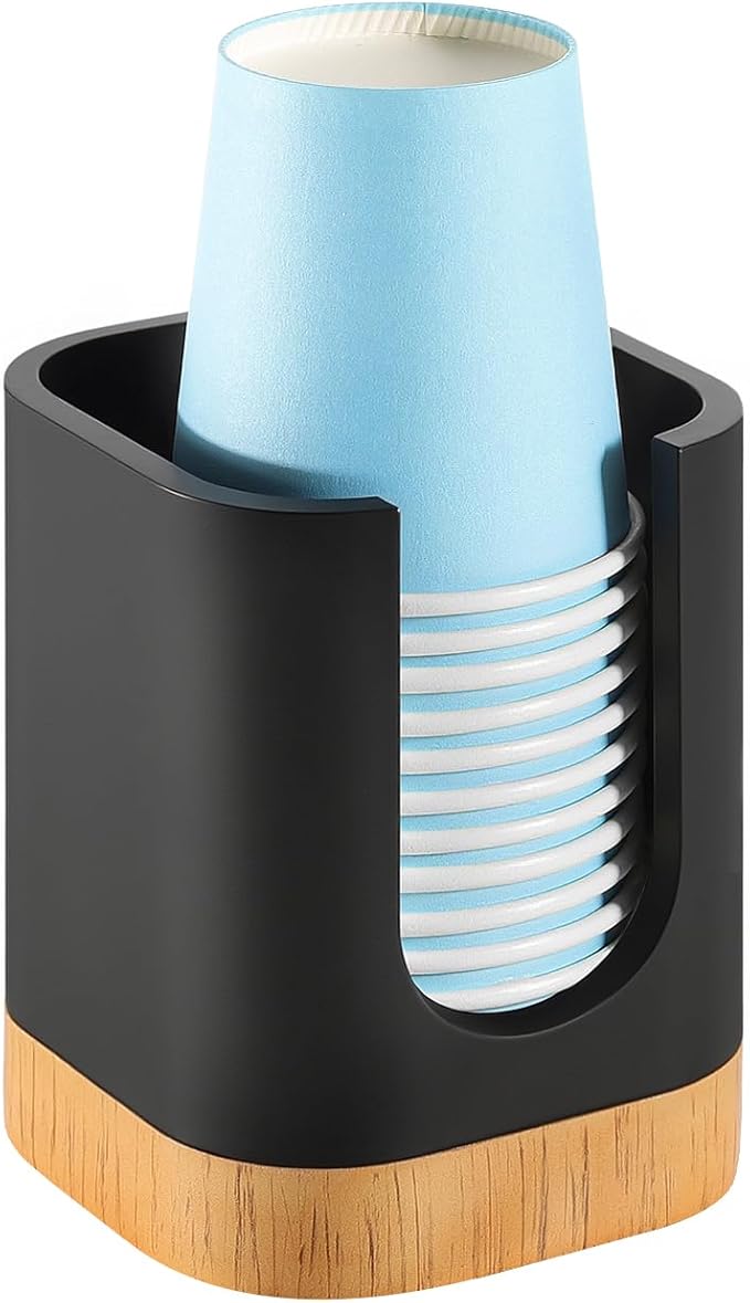 Luxspire Bathroom Cup Dispenser, Dixie Cup Holder 3-5oz, Disposable Paper Cup Holder for Bathroom, Cotton Pad Container, Guest Bathroom Essentials, Matte Black