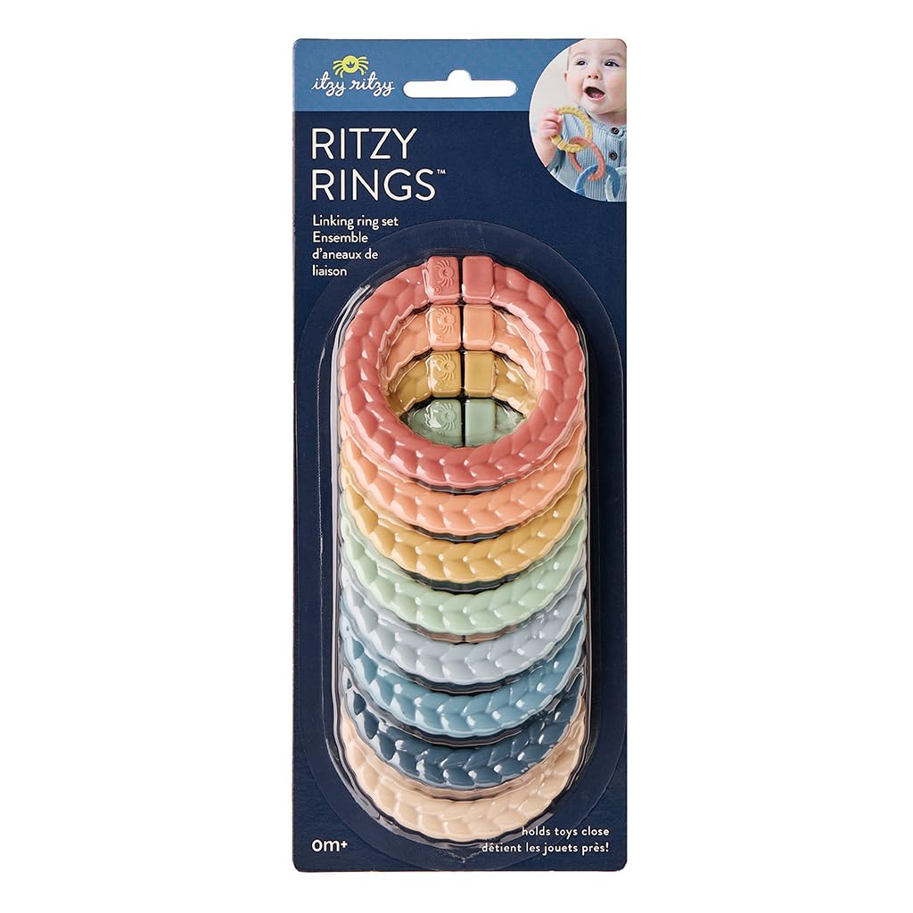 Itzy Ritzy Linking Ring Set – Set of 8 Braided, Rainbow-Colored Versatile Linking Rings – Attach to Baby's Car Seat, Stroller & Activity Gym to Keep Toys Nearby – Rainbow