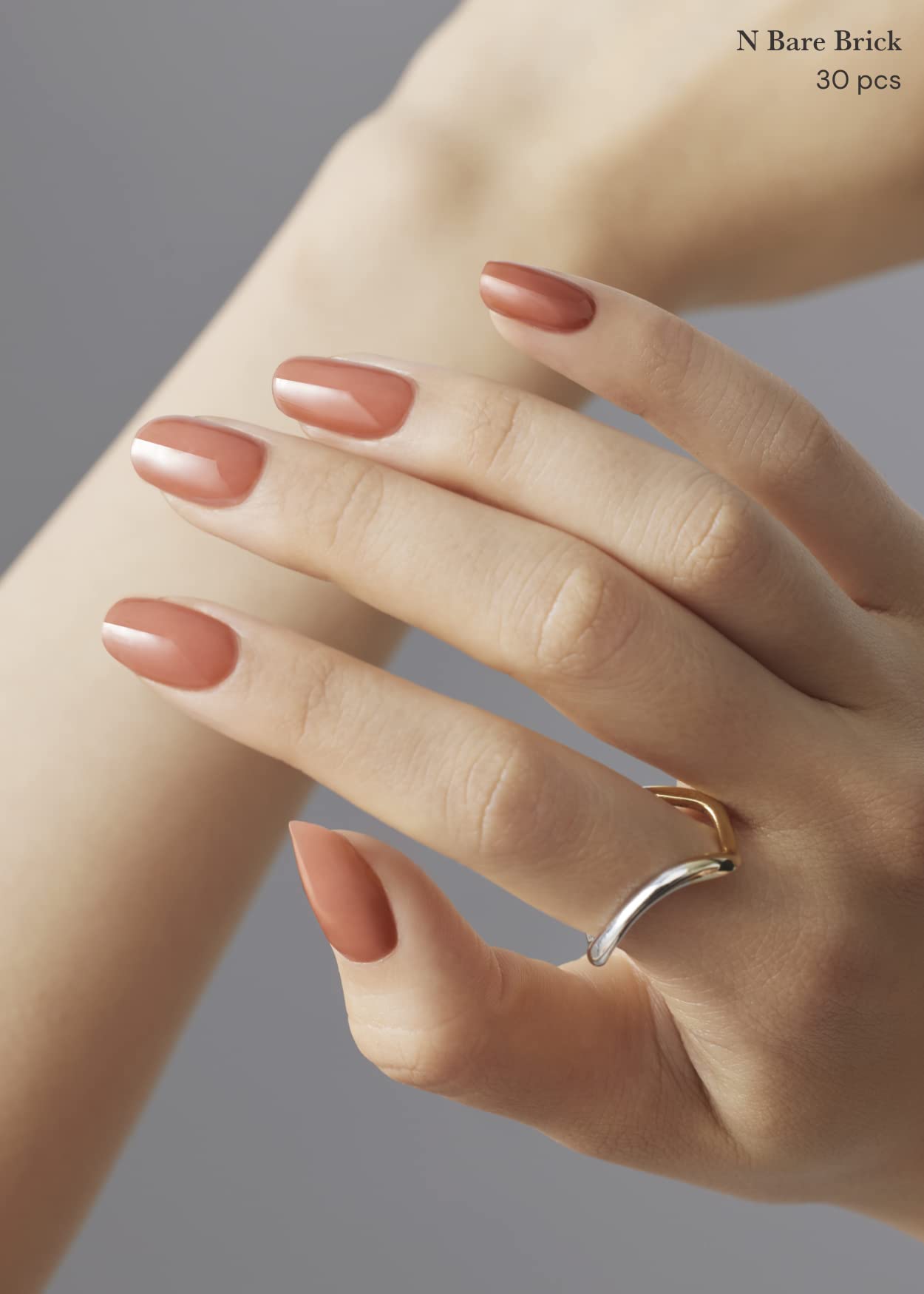 ohora Semi Cured Gel Nail Strips (N Bare Brick) - Works with Any Lamps, Salon-Quality, Long Lasting, Easy to Apply & Remove - Includes 2 Prep Pads, Nail File & Wooden Stick