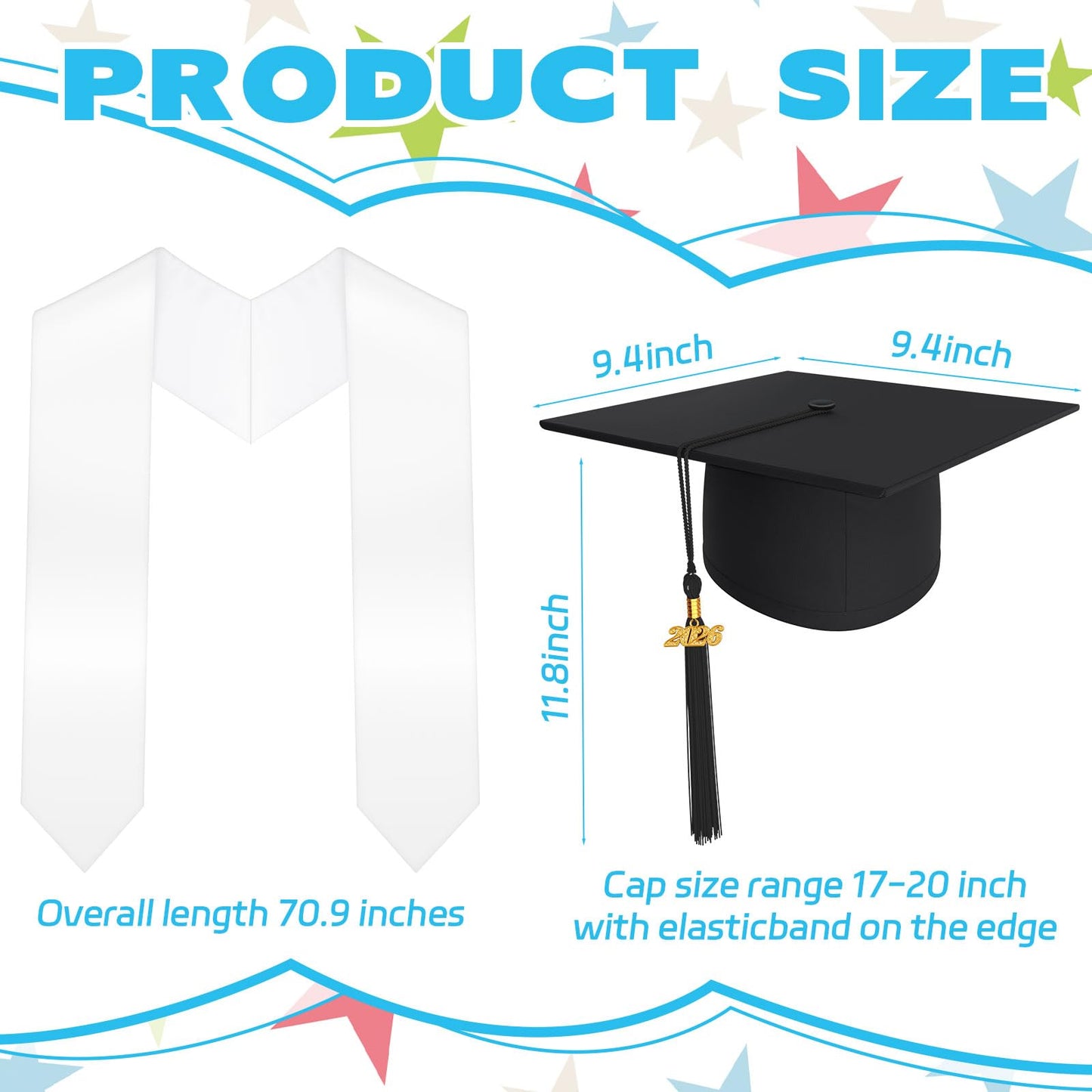 8 Pcs 2026 Preschool Kindergarten Graduation Cap Stole Iron on Decal Set Graduation Cap and Sash Blank Stole Graduation Gifts for DIY Crafts Kit
