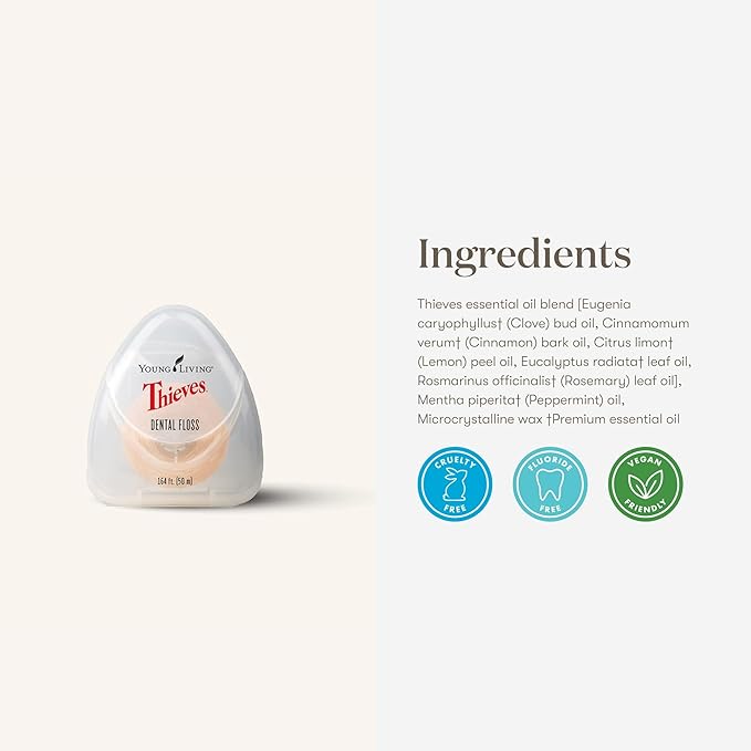Young Living Thieves Dental Floss | 164 ft | Infused with Thieves Essential Oil Blend | Natural Waxed Floss for Daily Oral Hygiene, Fresh Breath, and a Naturally Clean Feeling | 2 Pack