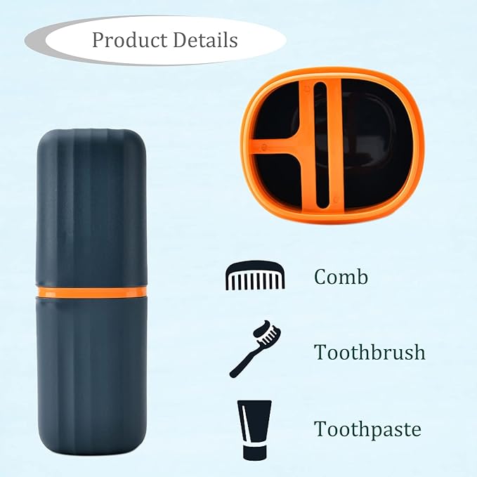 2Pcs Travel Toothbrush Cup Case, Portable Toothbrush Holder Case for Traveling, Camping, Business Trip and School, Plastic Toothbrushes Toothpaste Set with Two Colors (Navy blue and Lotus color)