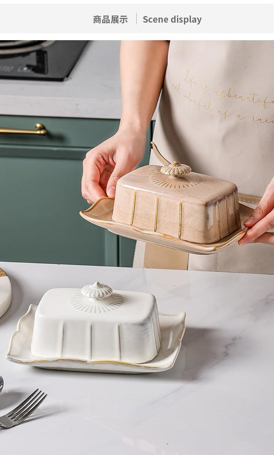 WAIT FLY Vintage Ceramic Butter Dish with Lid for Kitchen Countertop, Home Decorative-Black-1 PCS