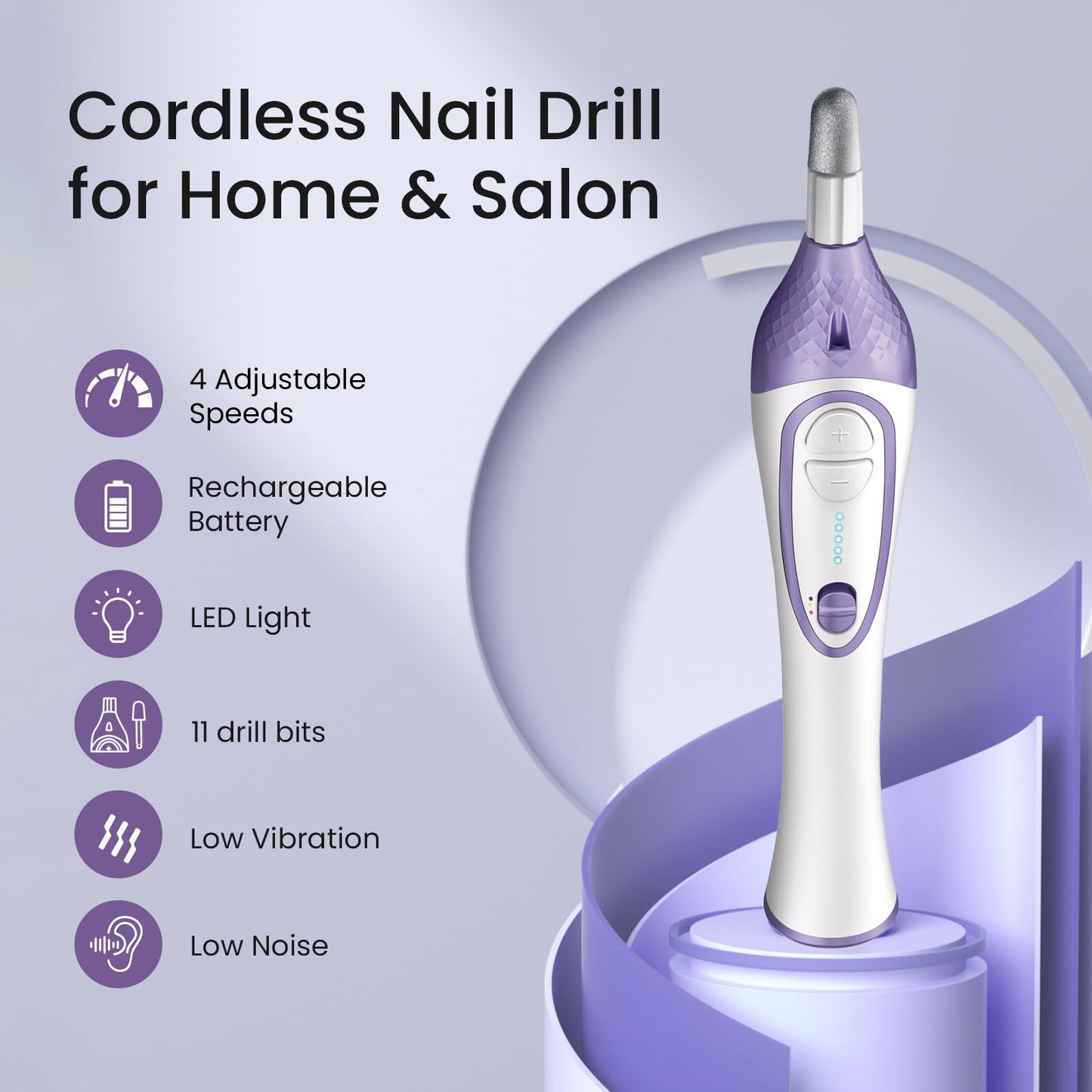 36-Piece DW2180 Professional Manicure Pedicure Kit,Electric Nail File Set with 12 Attachments,Cordless Electric Nail Drill Machine,Nail Grinder for Thick Toenail, Pedicure Tools for Feet Hand