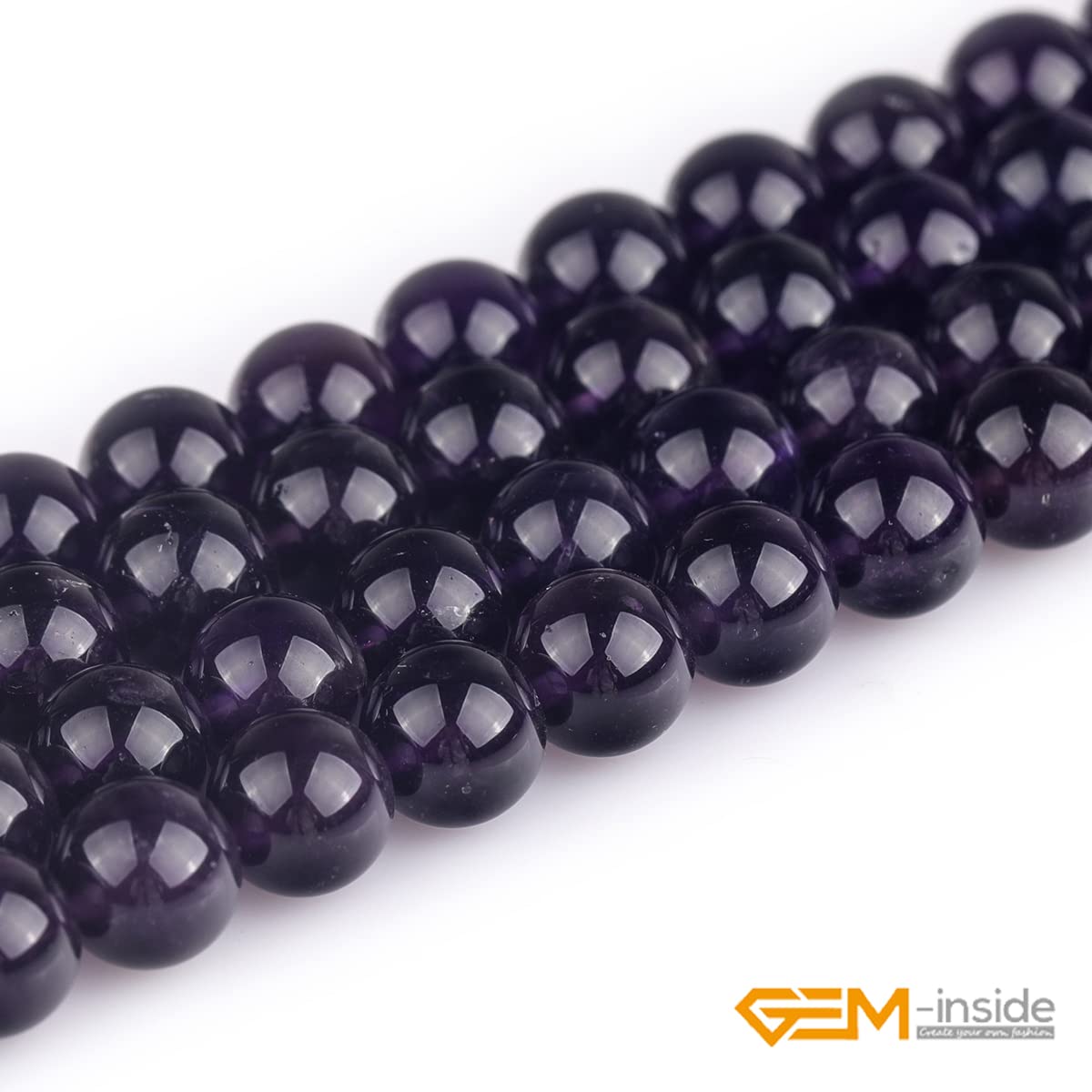 GEM-Inside Natural 8mm Amethyst Gemstone Loose Beads Round Crystal Energy Stone Power for Jewelry Making 15"