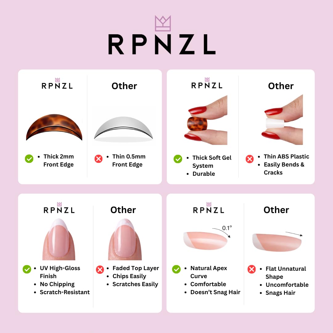 RPNZL Press On Nails - Pearl | Bubble Bath Medium Almond Fake Nails With Pearl Design, Reusable Salon Quality | 32 Nails, 16 Sizes Kit with Glue and Adhesive Tabs I Female Founded