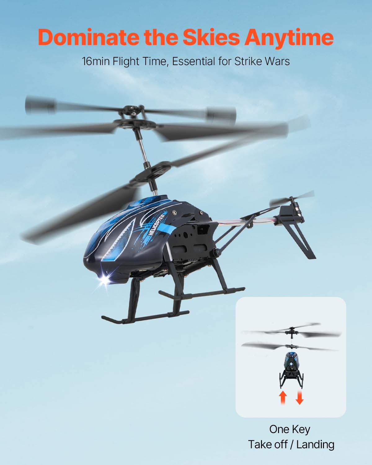 VEVOR RC Helicopter, 2.4GHz Flying Remote Control Helicopter, 3.5 Channel RC Airplane for Kid, 16 Mins Flight Time, Altitude Hold, One-Key Takeoff/Landing & LED Lights, Toys for Kids Ages 8 and up