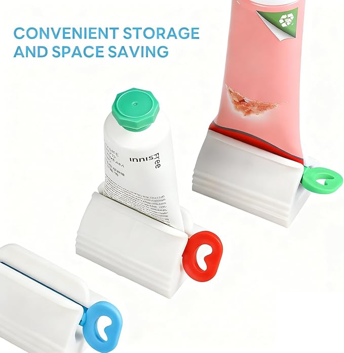 Toothpaste Squeezer and Dispenser, 6-Pack Rolling Key with Rotatable Stand, Wall Mount or Stick Holder for Bathroom, Kitchen, RV Storage Organization