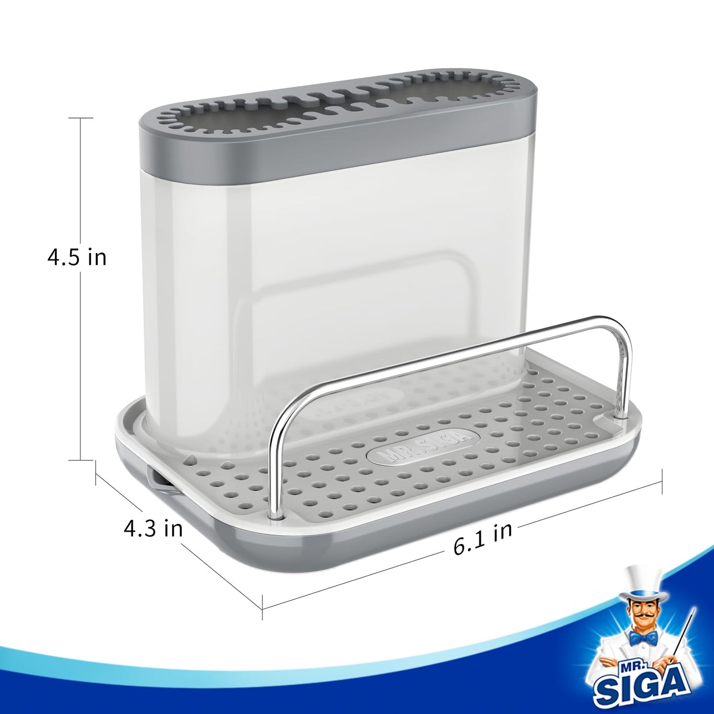 MR.SIGA Sink Caddy, Kitchen Sink Organizer Sponge Brush Holder with Drip Tray, White & Gray
