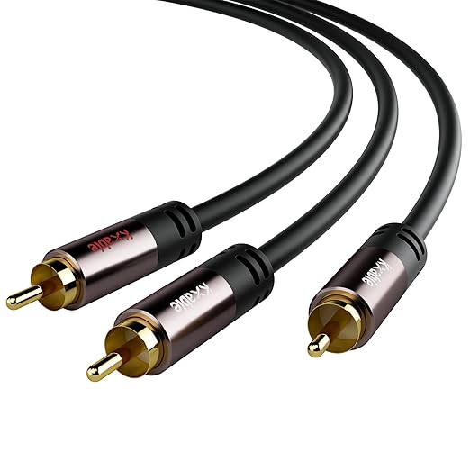 Kxable RCA Y-Adapter Splitter Cable 25 Feet, 1 RCA Male to 2 RCA Male Stereo Audio Subwoofer Cable, Bi-Directional, for Home Theater, Hi-Fi System, Amplifier, Speaker, 24K Gold Plated, OD:5.0MM