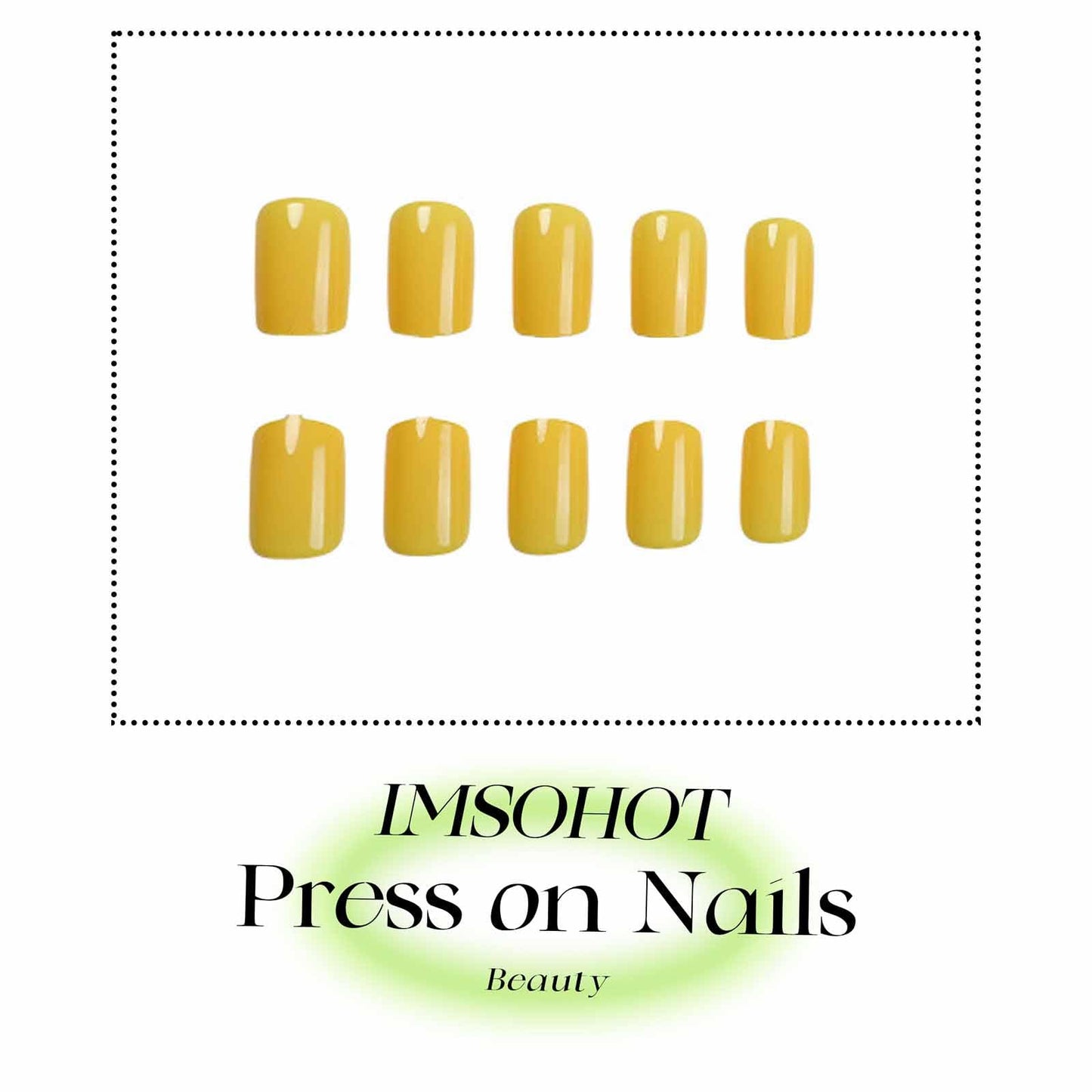 IMSOHOT Yellow Press on Nails Short Square Fake Nails Acrylic Glossy Squoval False Nails Full Cover Solid Color Glue on Nails for Women Girls