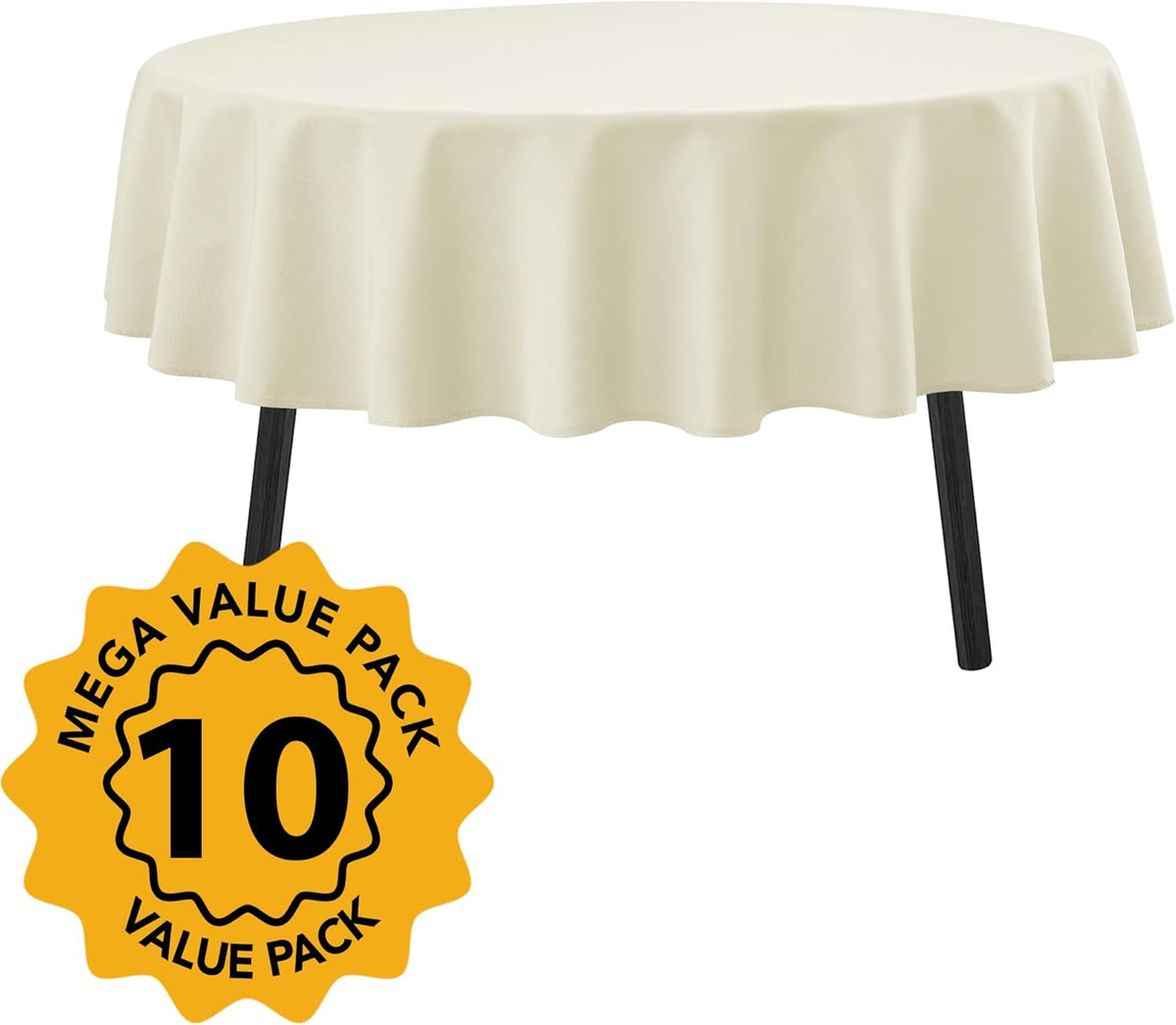 10-Pack Ivory Round Tablecloths, 70 Inches, Stain-Resistant Polyester for 3-4 Ft Round Tables - Washable Table Covers for Weddings, Banquets, Birthday Parties, Events