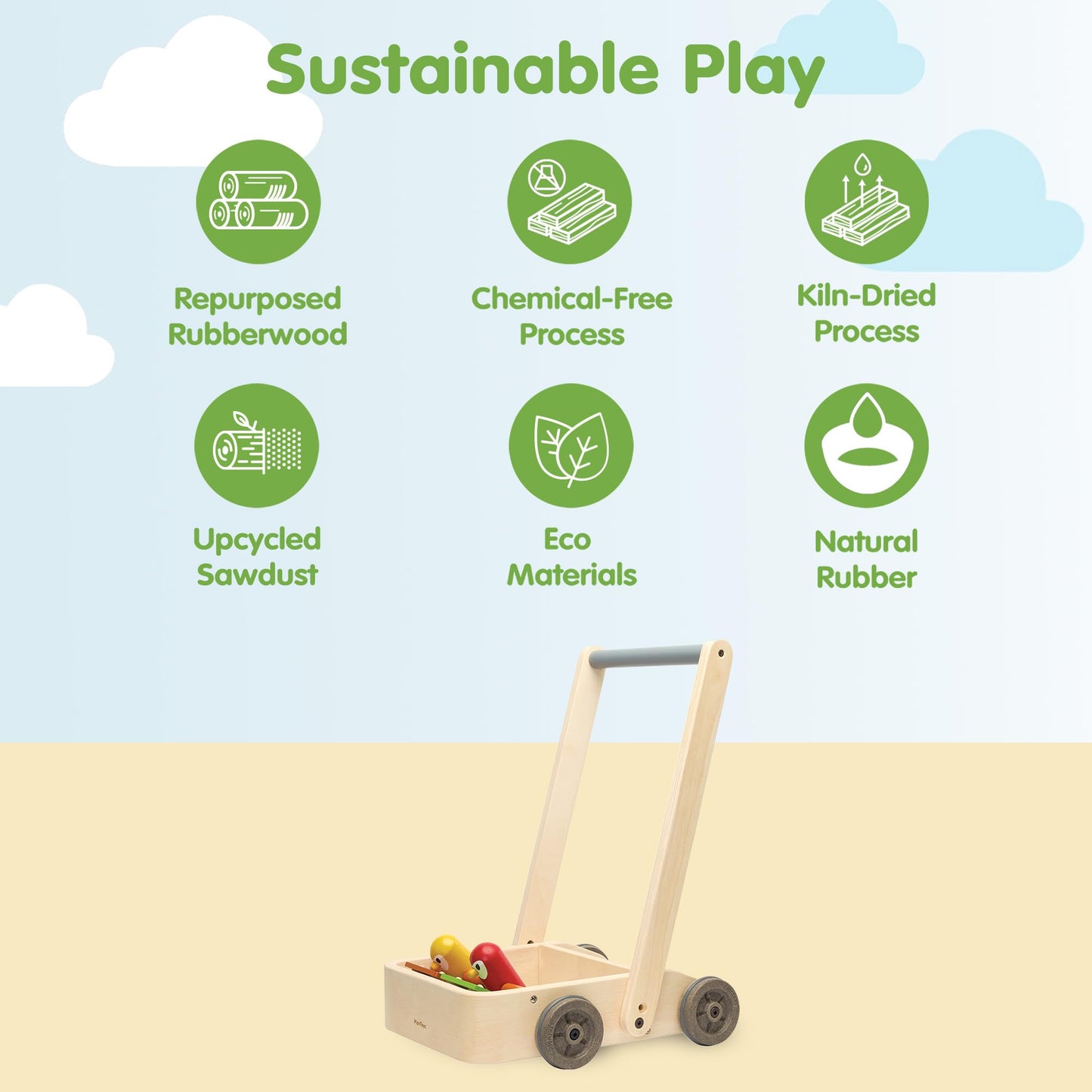 PlanToys® Musical Bird Walker Wooden Push Toy with Sound | Montessori Developmental Activity for Balance, Rhythm & Coordination | Eco-Friendly Educational Toy for Early Learning