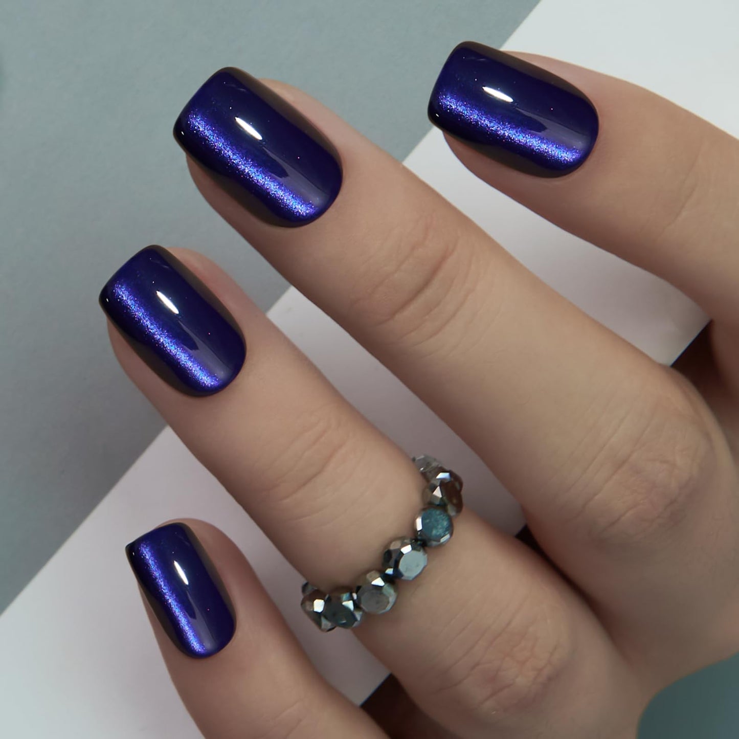 Curvlife Soft Gel Square Press On Nails Short – Purple Strip Cat Eye Reusable False Natural Fit Fake Nails Tips Stick Ons, Salon Quality UV Finish
