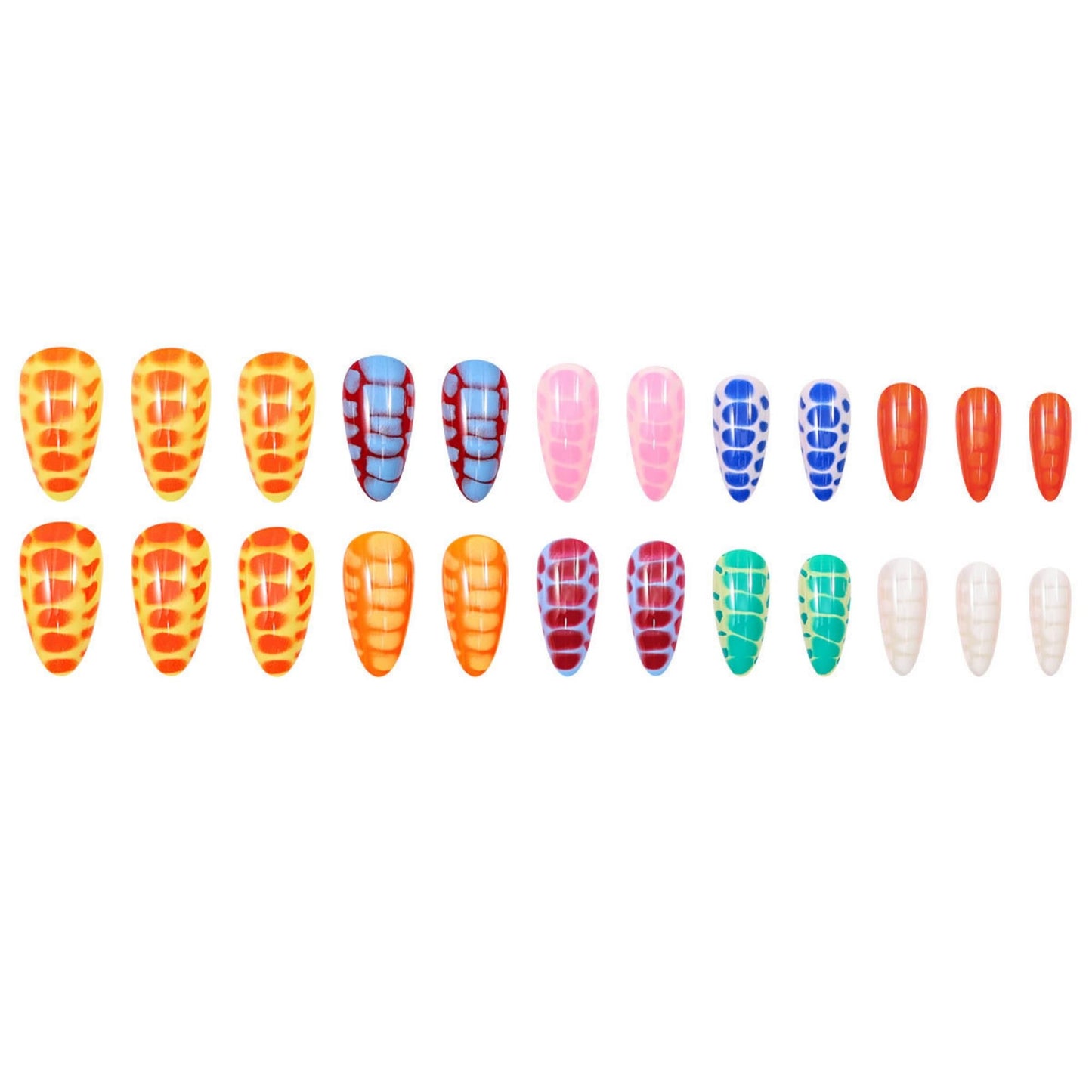 octoswave Press on Nails Medium Almond Fake Nails Cute Artificial Nail Green Blue Pink Stick on Nail for Women 24pcs