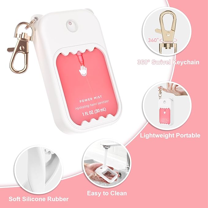 Hand Sanitizer Spray Case for Touchland Silicone Touchland Case Keychain Cute Hand Sanitizer Spray Holder Compatible with Touchland Power Mist Gentle Mist Glow Mist, White