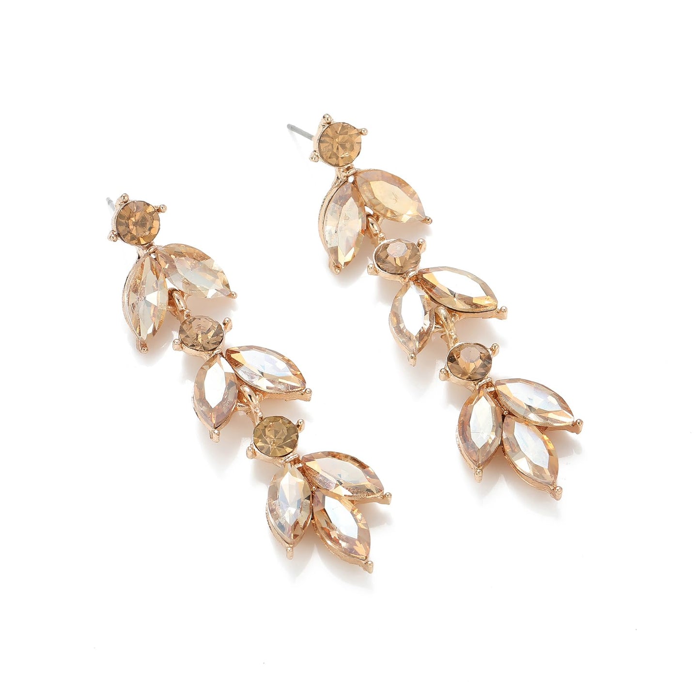 GAOKOXI Champagne Gold Wedding Rhinestone Dangle Earrings Elegant Bridal Crystal Drop Earrings for Women Bridesmaids Guest Party Prom