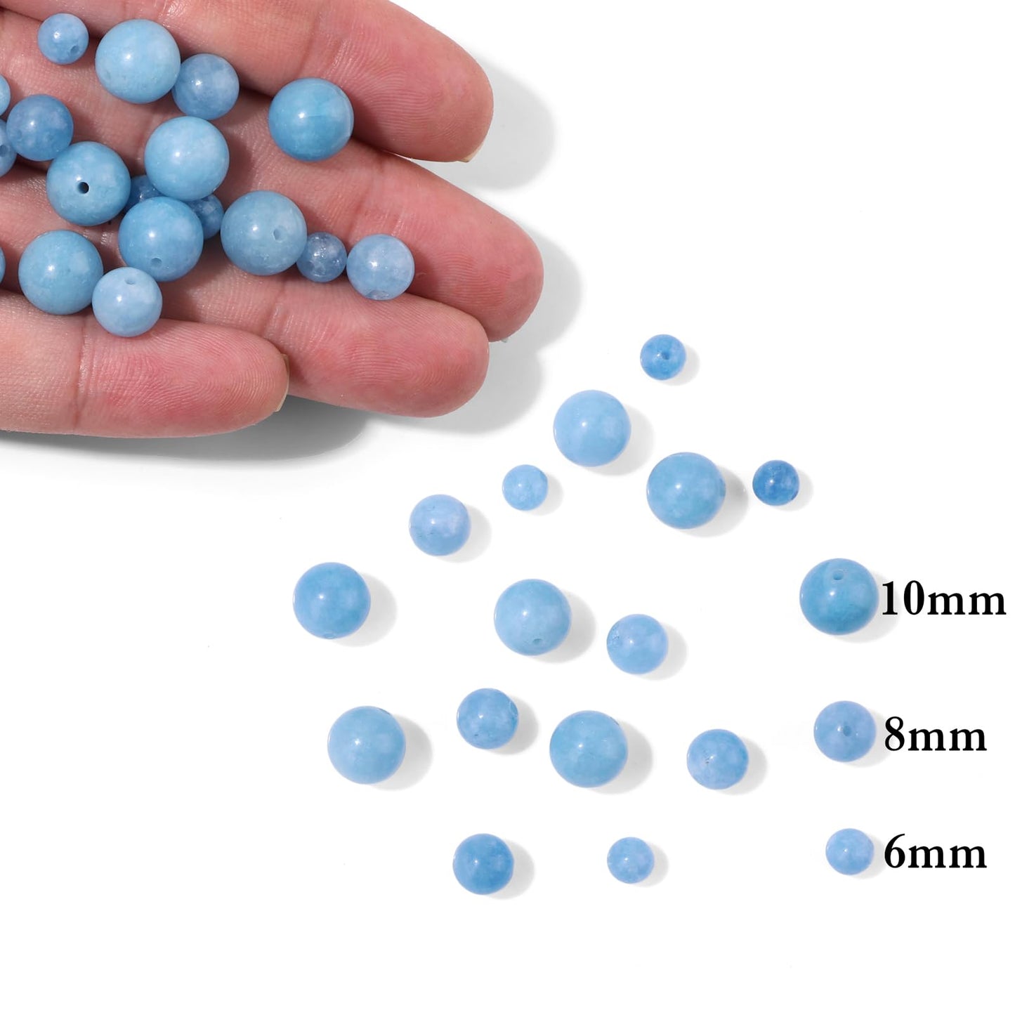 40pcs 10mm Natural Aquamarine Gemstone Beads Healing Crystal Round Loose Stone Beads for Jewelry Making, Crystal Stone Beads for Bracelets Necklace Earrings Making
