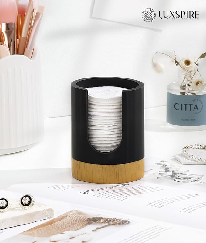 Luxspire Bathroom Cup Dispenser, 3oz Dixie Cup Dispenser, Guest Bathroom Essentials, Resin Cup Dispenser, Disposable Paper Cup Holder, Cotton Pad Holder, Bathroom Accessories - Matte Black